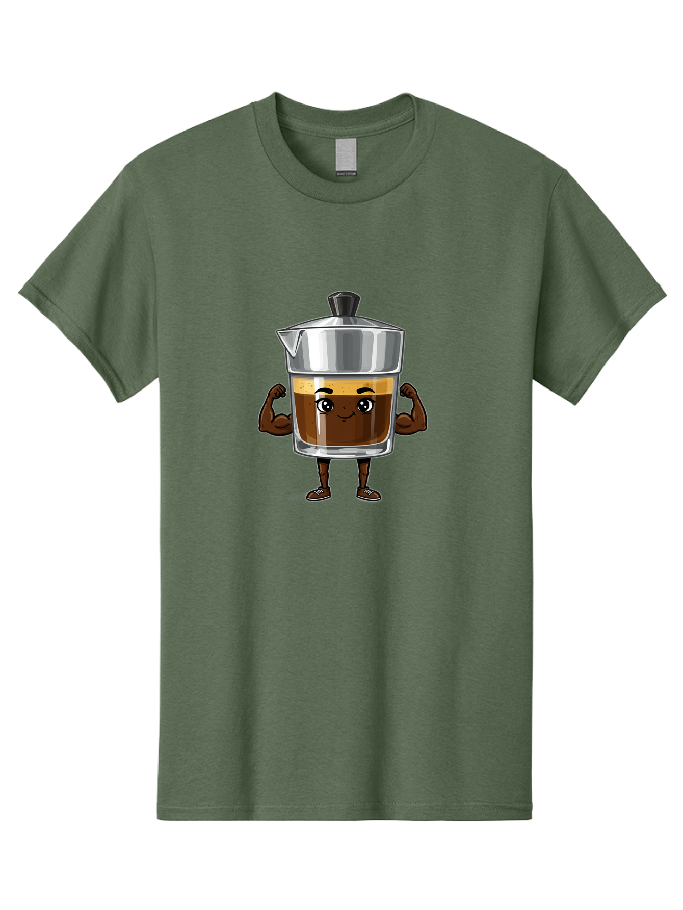 Cafe-Coffee Men'S Graphic Tee, 100% Cotton, Comfortable Casual Summer Wear, Machine Washable, Coffee Maker Character, Brown Coffee, Funny Face, Flexing Arms, Strong Muscles, Cute Cartoon, Coffee Lover, Morning Pick-Me-Up, Daily Grind Bab704