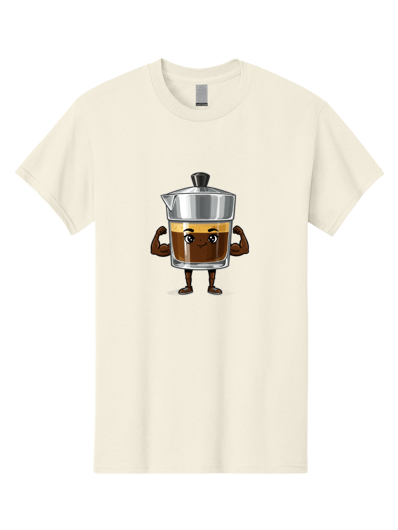 Cafe-Coffee Men'S Graphic Tee, 100% Cotton, Comfortable Casual Summer Wear, Machine Washable, Coffee Maker Character, Brown Coffee, Funny Face, Flexing Arms, Strong Muscles, Cute Cartoon, Coffee Lover, Morning Pick-Me-Up, Daily Grind Bab704