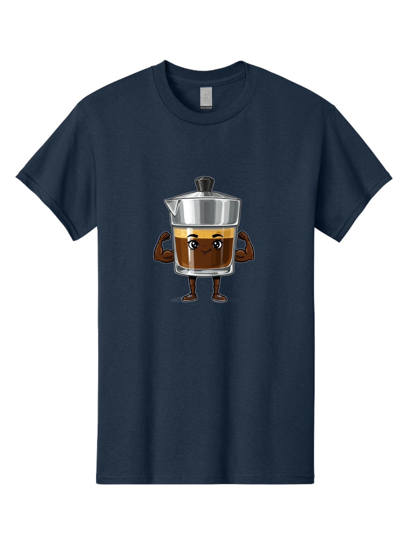 Cafe-Coffee Men'S Graphic Tee, 100% Cotton, Comfortable Casual Summer Wear, Machine Washable, Coffee Maker Character, Brown Coffee, Funny Face, Flexing Arms, Strong Muscles, Cute Cartoon, Coffee Lover, Morning Pick-Me-Up, Daily Grind Bab704