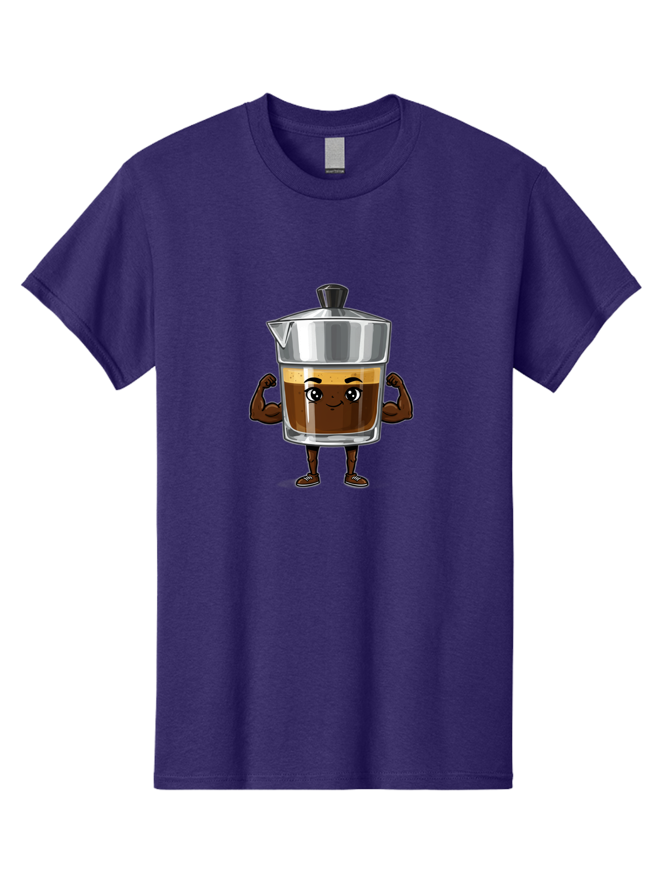 Cafe-Coffee Men'S Graphic Tee, 100% Cotton, Comfortable Casual Summer Wear, Machine Washable, Coffee Maker Character, Brown Coffee, Funny Face, Flexing Arms, Strong Muscles, Cute Cartoon, Coffee Lover, Morning Pick-Me-Up, Daily Grind Bab704