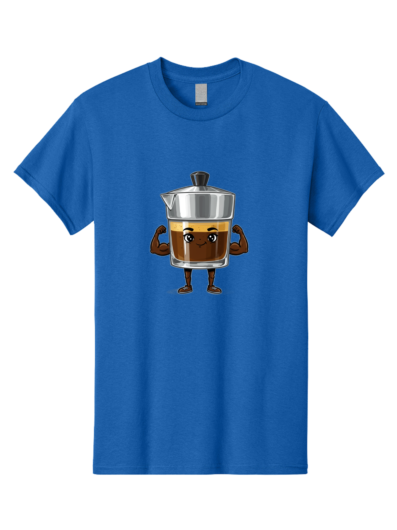Cafe-Coffee Men'S Graphic Tee, 100% Cotton, Comfortable Casual Summer Wear, Machine Washable, Coffee Maker Character, Brown Coffee, Funny Face, Flexing Arms, Strong Muscles, Cute Cartoon, Coffee Lover, Morning Pick-Me-Up, Daily Grind Bab704