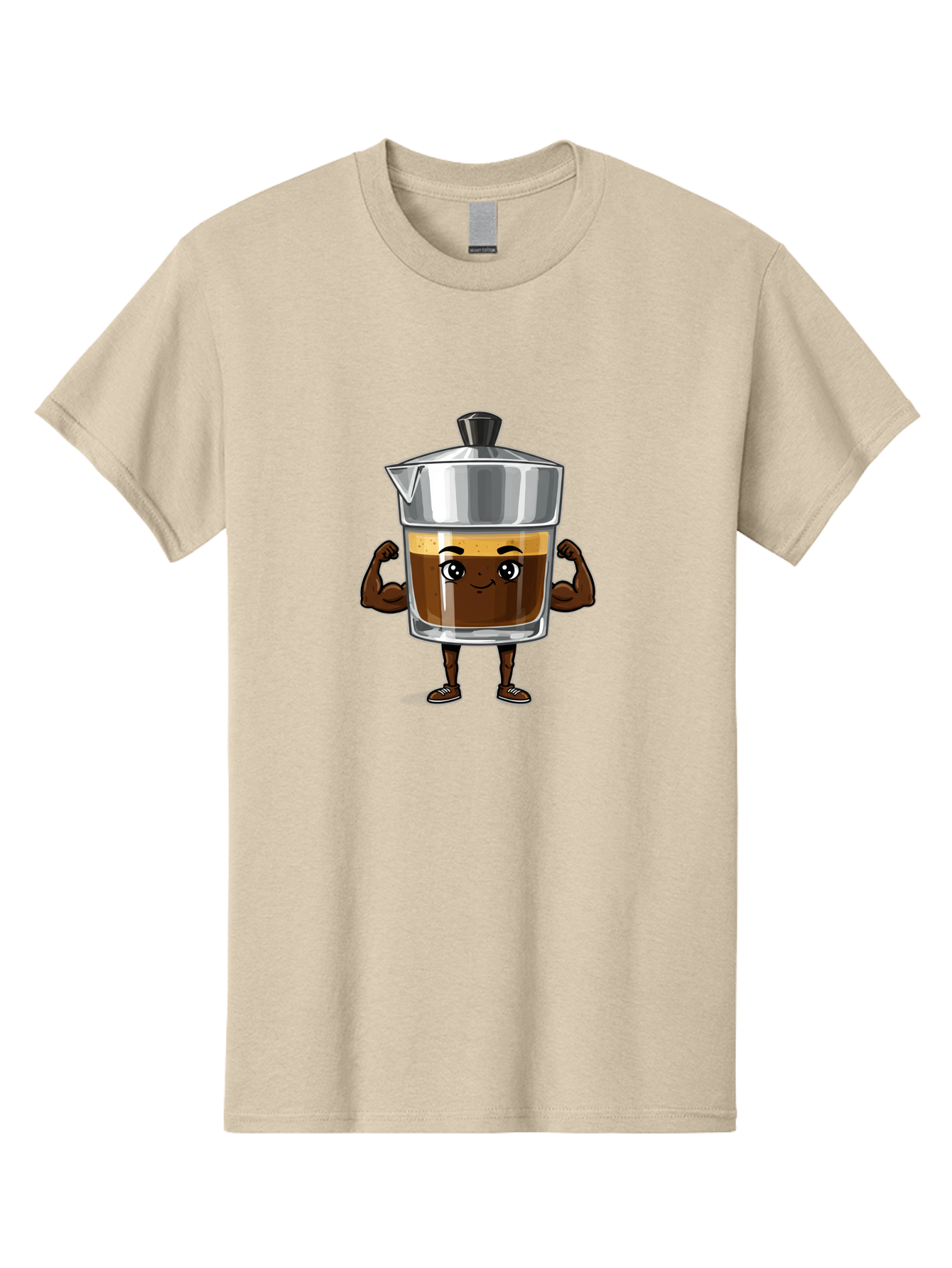 Cafe-Coffee Men'S Graphic Tee, 100% Cotton, Comfortable Casual Summer Wear, Machine Washable, Coffee Maker Character, Brown Coffee, Funny Face, Flexing Arms, Strong Muscles, Cute Cartoon, Coffee Lover, Morning Pick-Me-Up, Daily Grind Bab704