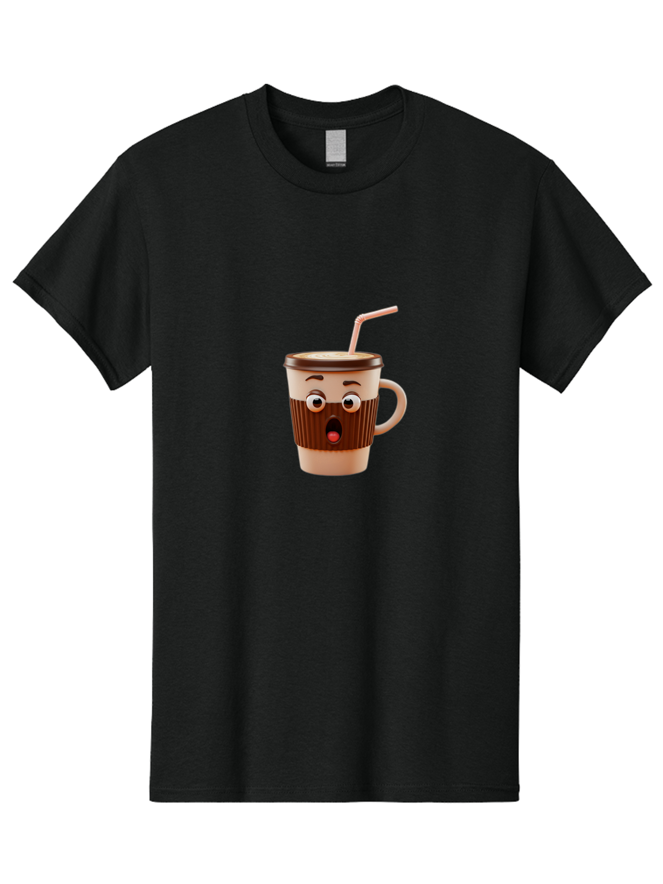 Cafe-Cup Men'S Graphic Tee, 100% Cotton, Comfortable Casual Summer Wear, Machine Washable, Cartoon Coffee Cup, Surprised Expression, Anthropomorphic Design, Coffee Beverage, Disposable Cup, Straw, Shocked Face, Funny Character Bab705