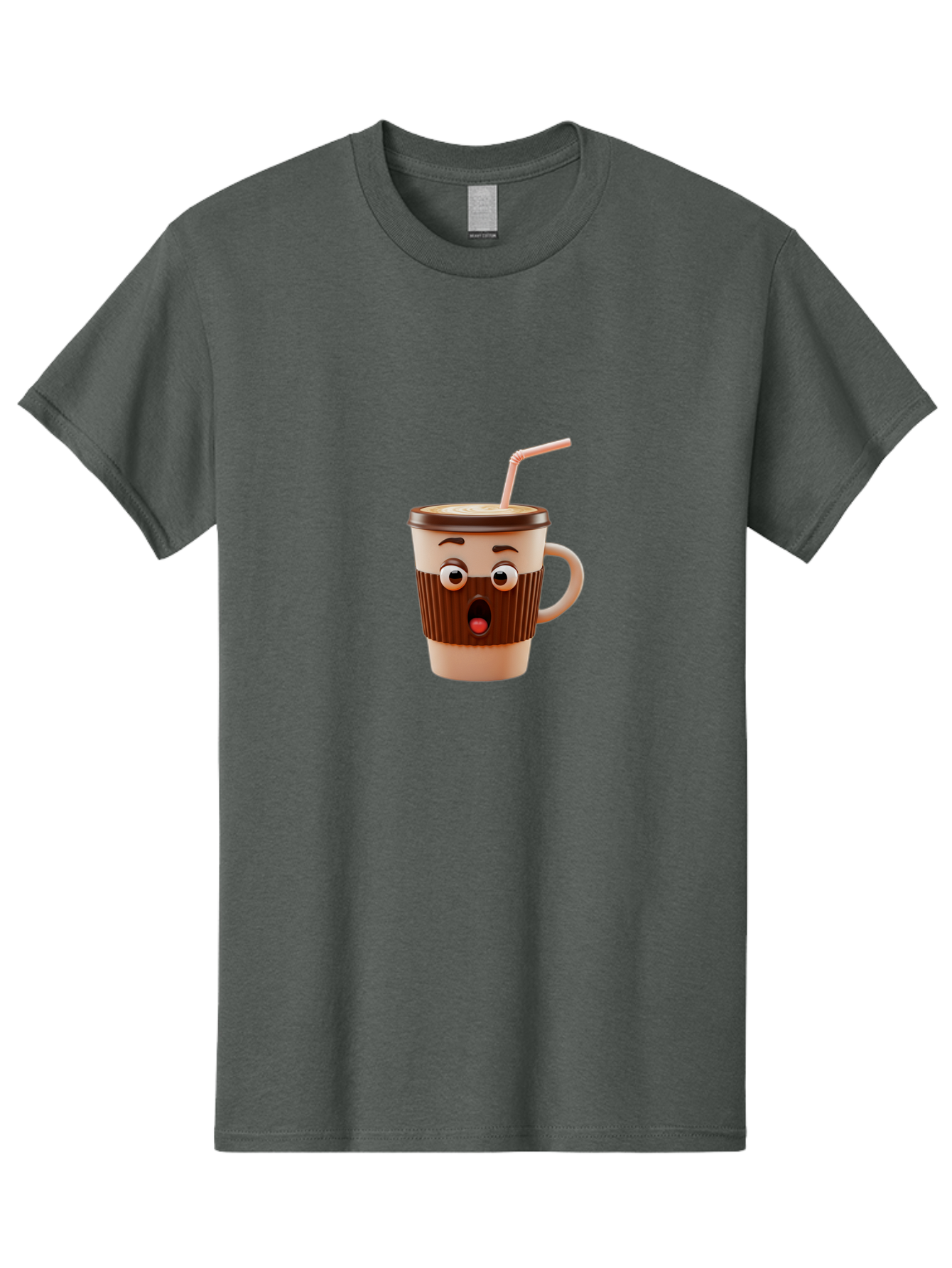 Cafe-Cup Men'S Graphic Tee, 100% Cotton, Comfortable Casual Summer Wear, Machine Washable, Cartoon Coffee Cup, Surprised Expression, Anthropomorphic Design, Coffee Beverage, Disposable Cup, Straw, Shocked Face, Funny Character Bab705