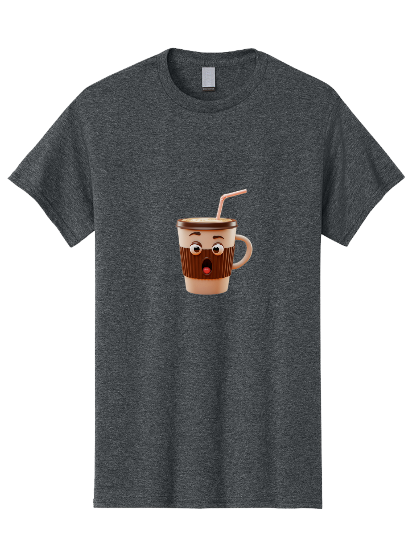 Cafe-Cup Men'S Graphic Tee, 100% Cotton, Comfortable Casual Summer Wear, Machine Washable, Cartoon Coffee Cup, Surprised Expression, Anthropomorphic Design, Coffee Beverage, Disposable Cup, Straw, Shocked Face, Funny Character Bab705