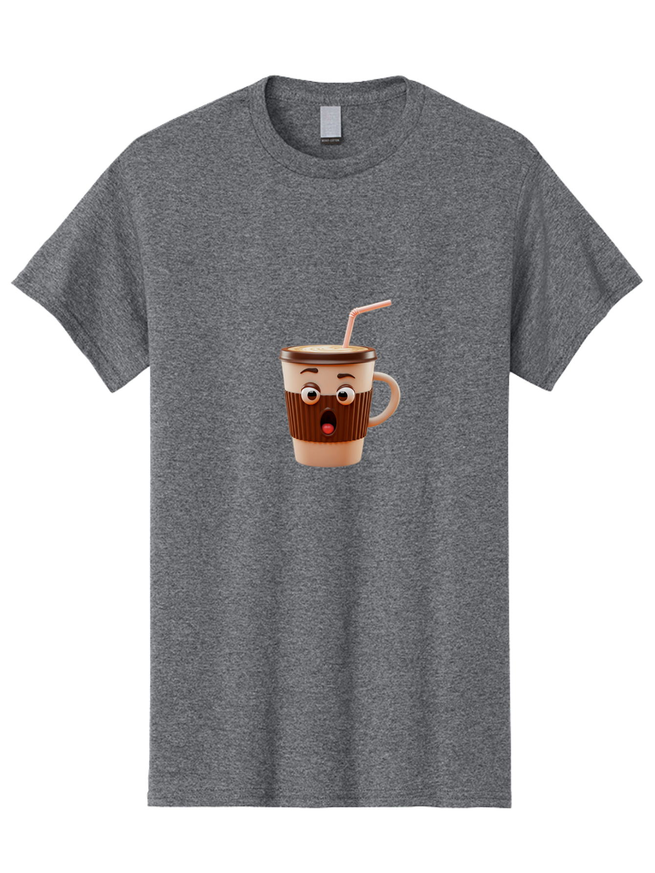 Cafe-Cup Men'S Graphic Tee, 100% Cotton, Comfortable Casual Summer Wear, Machine Washable, Cartoon Coffee Cup, Surprised Expression, Anthropomorphic Design, Coffee Beverage, Disposable Cup, Straw, Shocked Face, Funny Character Bab705