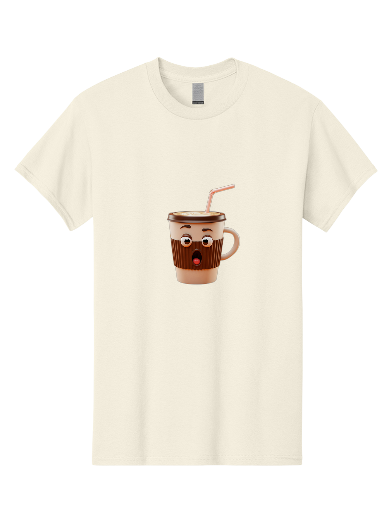 Cafe-Cup Men'S Graphic Tee, 100% Cotton, Comfortable Casual Summer Wear, Machine Washable, Cartoon Coffee Cup, Surprised Expression, Anthropomorphic Design, Coffee Beverage, Disposable Cup, Straw, Shocked Face, Funny Character Bab705