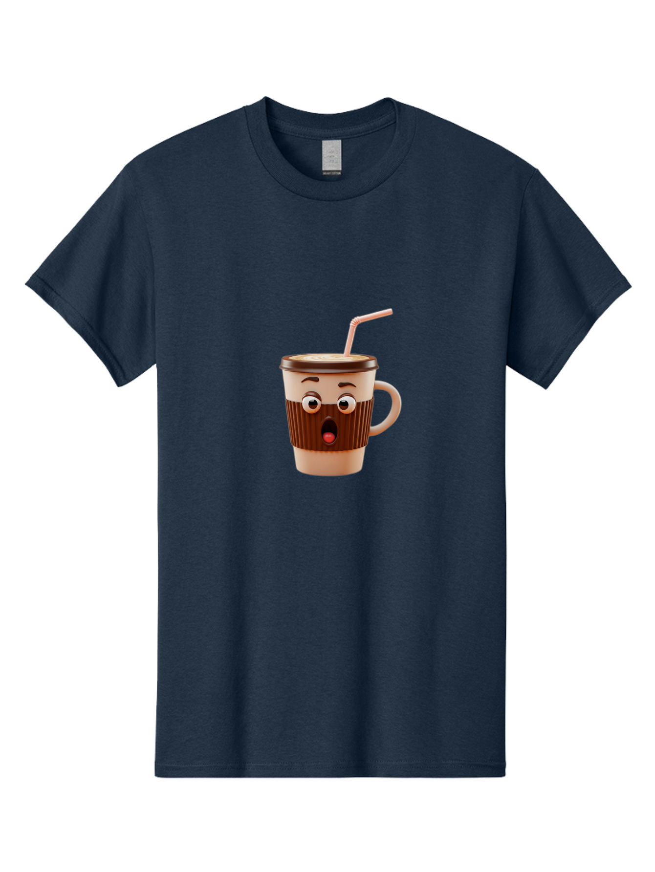 Cafe-Cup Men'S Graphic Tee, 100% Cotton, Comfortable Casual Summer Wear, Machine Washable, Cartoon Coffee Cup, Surprised Expression, Anthropomorphic Design, Coffee Beverage, Disposable Cup, Straw, Shocked Face, Funny Character Bab705