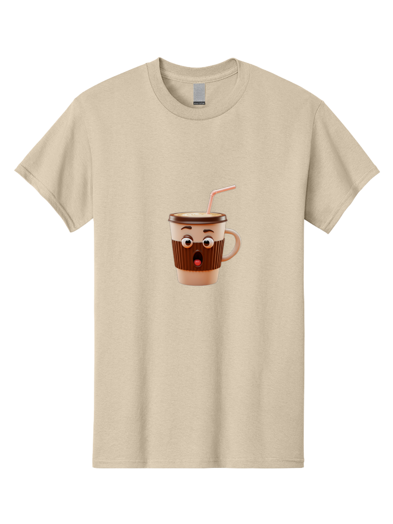 Cafe-Cup Men'S Graphic Tee, 100% Cotton, Comfortable Casual Summer Wear, Machine Washable, Cartoon Coffee Cup, Surprised Expression, Anthropomorphic Design, Coffee Beverage, Disposable Cup, Straw, Shocked Face, Funny Character Bab705