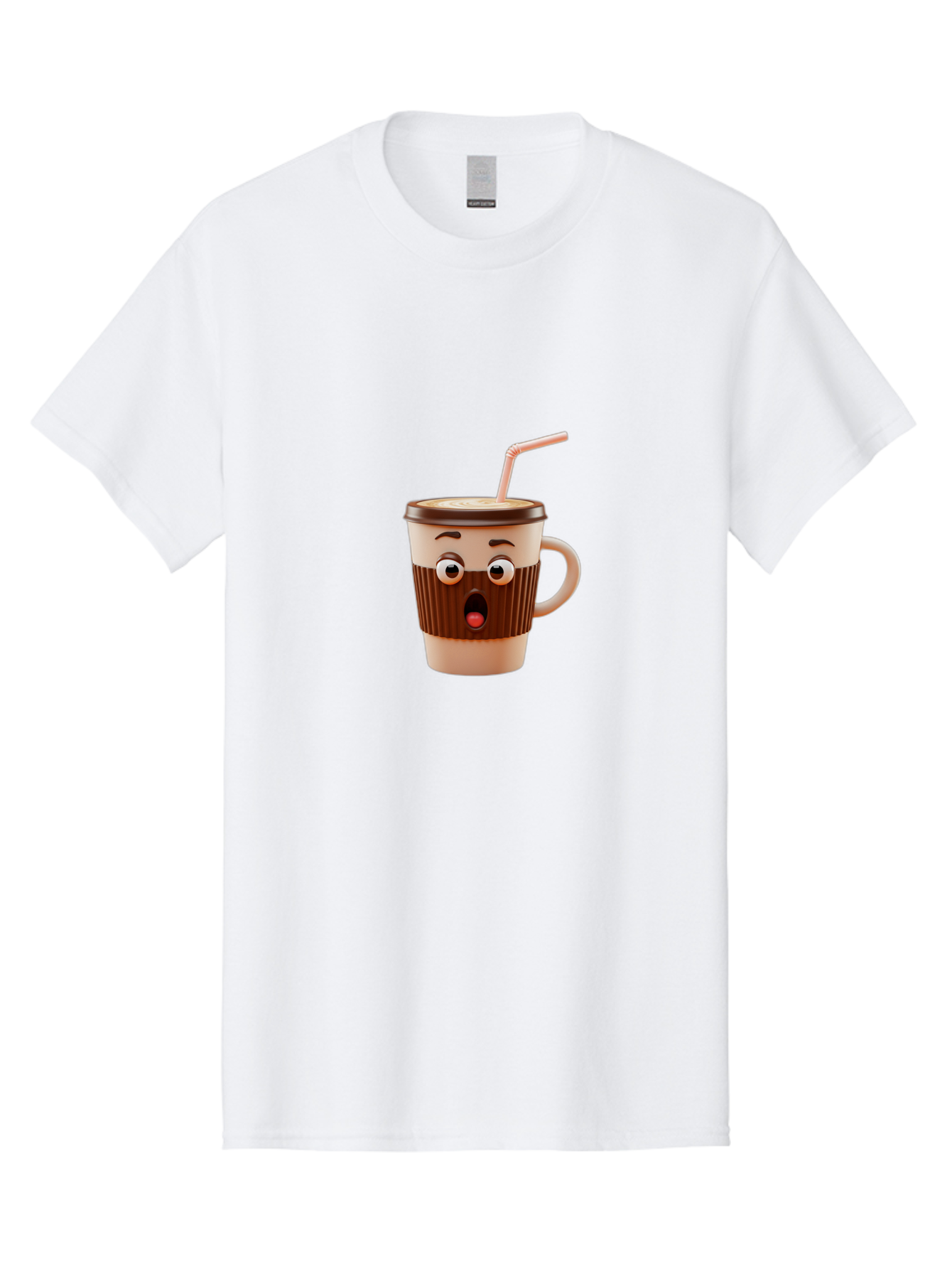 Cafe-Cup Men'S Graphic Tee, 100% Cotton, Comfortable Casual Summer Wear, Machine Washable, Cartoon Coffee Cup, Surprised Expression, Anthropomorphic Design, Coffee Beverage, Disposable Cup, Straw, Shocked Face, Funny Character Bab705