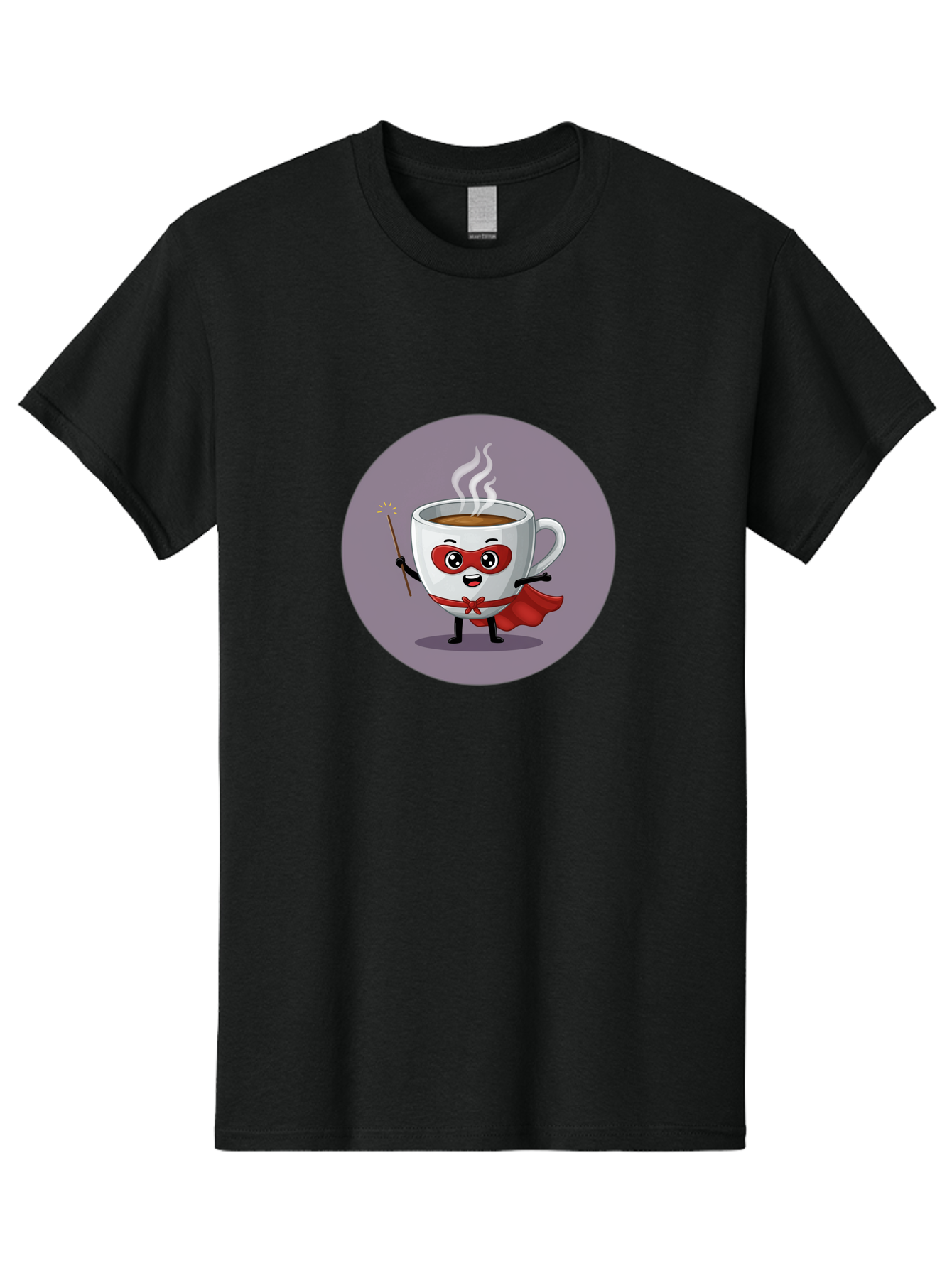 Cafe-Hero Men'S Graphic Tee, 100% Cotton, Comfortable Casual Summer Wear, Machine Washable, Cartoon Coffee Cup, Superhero Theme, Red Mask, Red Cape, Magical Wand, Steaming Hot Coffee, Funny Character, Animated Beverage Bab706
