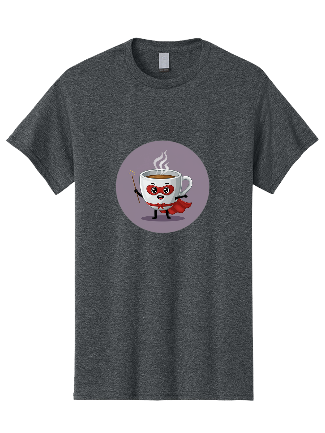 Cafe-Hero Men'S Graphic Tee, 100% Cotton, Comfortable Casual Summer Wear, Machine Washable, Cartoon Coffee Cup, Superhero Theme, Red Mask, Red Cape, Magical Wand, Steaming Hot Coffee, Funny Character, Animated Beverage Bab706