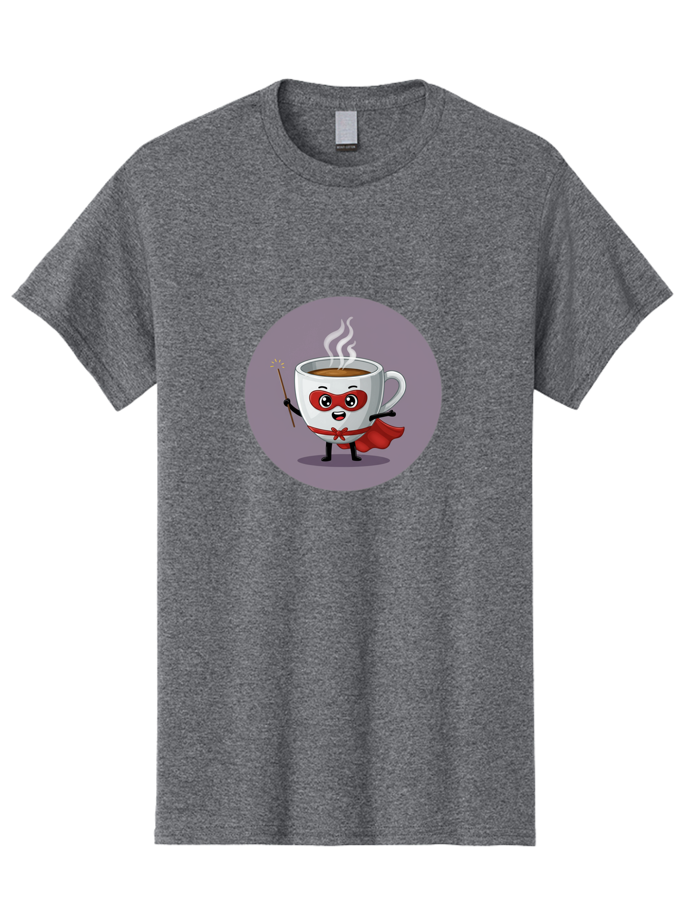 Cafe-Hero Men'S Graphic Tee, 100% Cotton, Comfortable Casual Summer Wear, Machine Washable, Cartoon Coffee Cup, Superhero Theme, Red Mask, Red Cape, Magical Wand, Steaming Hot Coffee, Funny Character, Animated Beverage Bab706