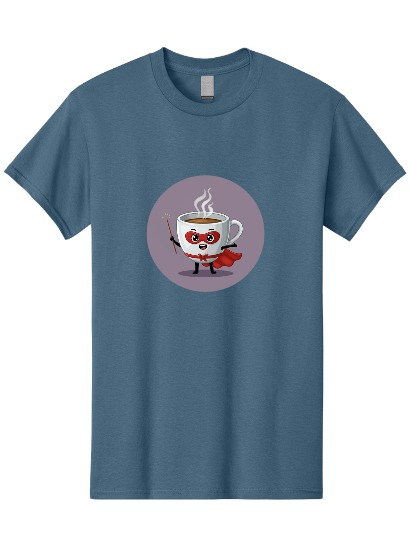 Cafe-Hero Men'S Graphic Tee, 100% Cotton, Comfortable Casual Summer Wear, Machine Washable, Cartoon Coffee Cup, Superhero Theme, Red Mask, Red Cape, Magical Wand, Steaming Hot Coffee, Funny Character, Animated Beverage Bab706