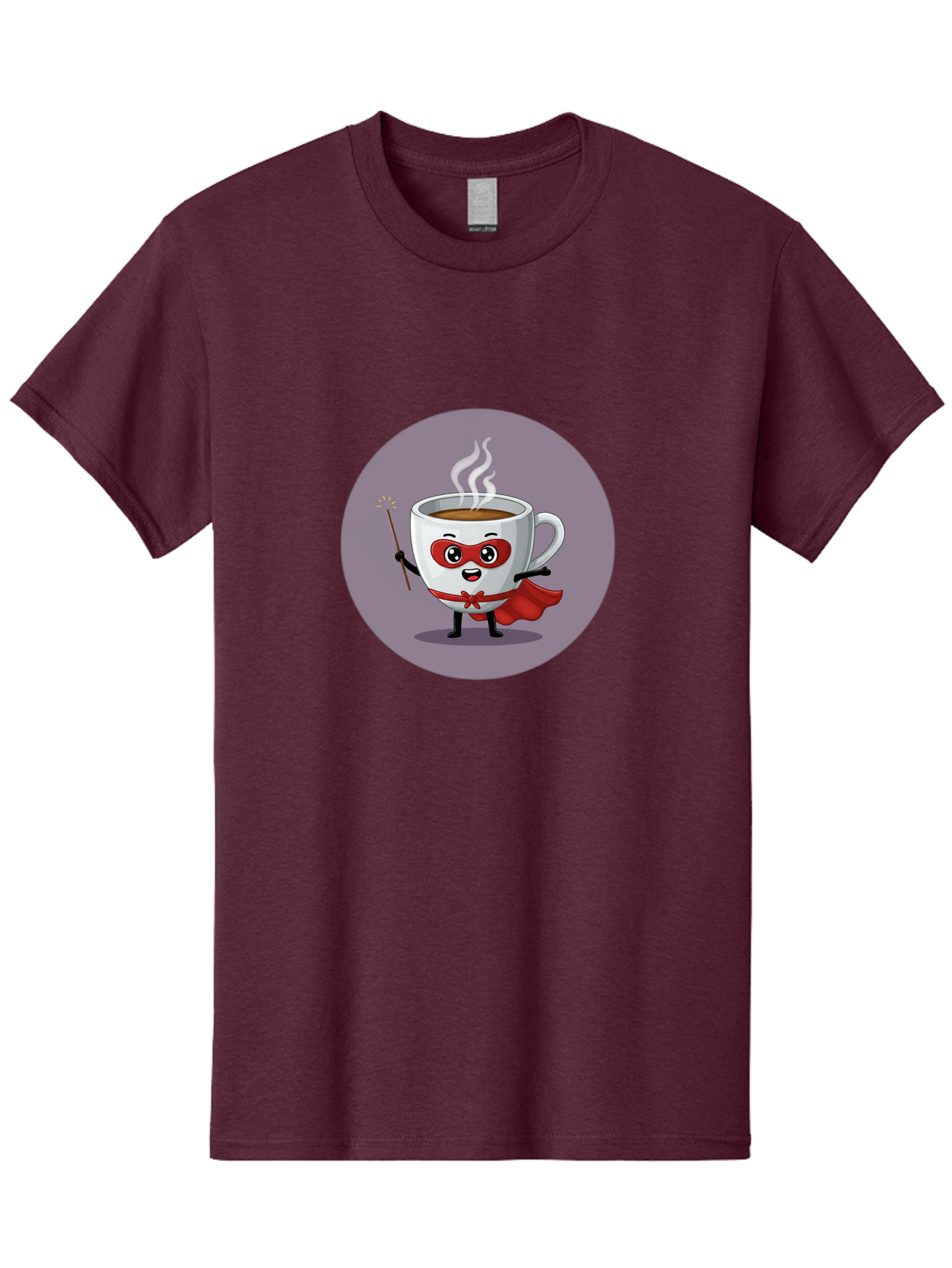 Cafe-Hero Men'S Graphic Tee, 100% Cotton, Comfortable Casual Summer Wear, Machine Washable, Cartoon Coffee Cup, Superhero Theme, Red Mask, Red Cape, Magical Wand, Steaming Hot Coffee, Funny Character, Animated Beverage Bab706