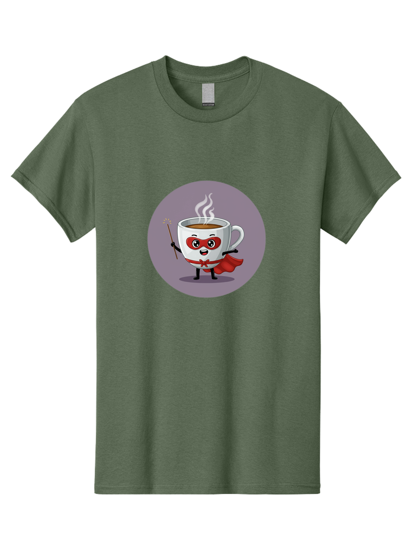 Cafe-Hero Men'S Graphic Tee, 100% Cotton, Comfortable Casual Summer Wear, Machine Washable, Cartoon Coffee Cup, Superhero Theme, Red Mask, Red Cape, Magical Wand, Steaming Hot Coffee, Funny Character, Animated Beverage Bab706