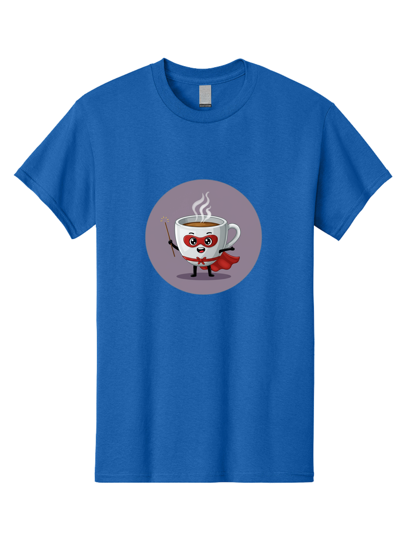 Cafe-Hero Men'S Graphic Tee, 100% Cotton, Comfortable Casual Summer Wear, Machine Washable, Cartoon Coffee Cup, Superhero Theme, Red Mask, Red Cape, Magical Wand, Steaming Hot Coffee, Funny Character, Animated Beverage Bab706
