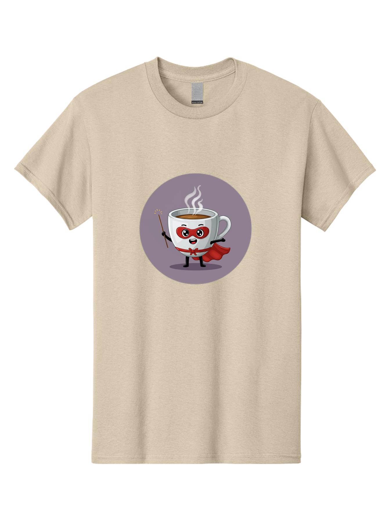 Cafe-Hero Men'S Graphic Tee, 100% Cotton, Comfortable Casual Summer Wear, Machine Washable, Cartoon Coffee Cup, Superhero Theme, Red Mask, Red Cape, Magical Wand, Steaming Hot Coffee, Funny Character, Animated Beverage Bab706