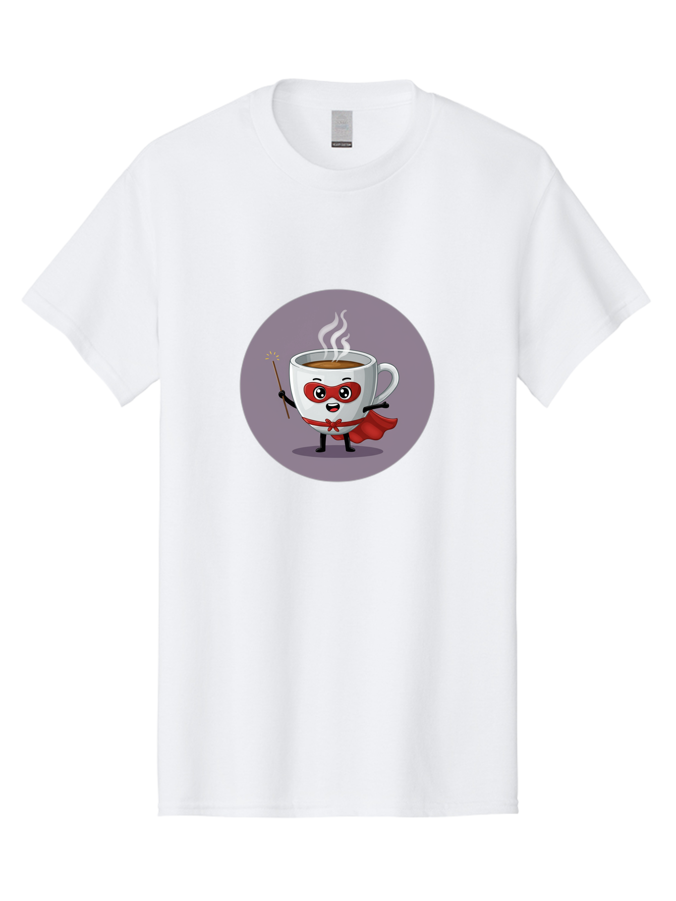 Cafe-Hero Men'S Graphic Tee, 100% Cotton, Comfortable Casual Summer Wear, Machine Washable, Cartoon Coffee Cup, Superhero Theme, Red Mask, Red Cape, Magical Wand, Steaming Hot Coffee, Funny Character, Animated Beverage Bab706