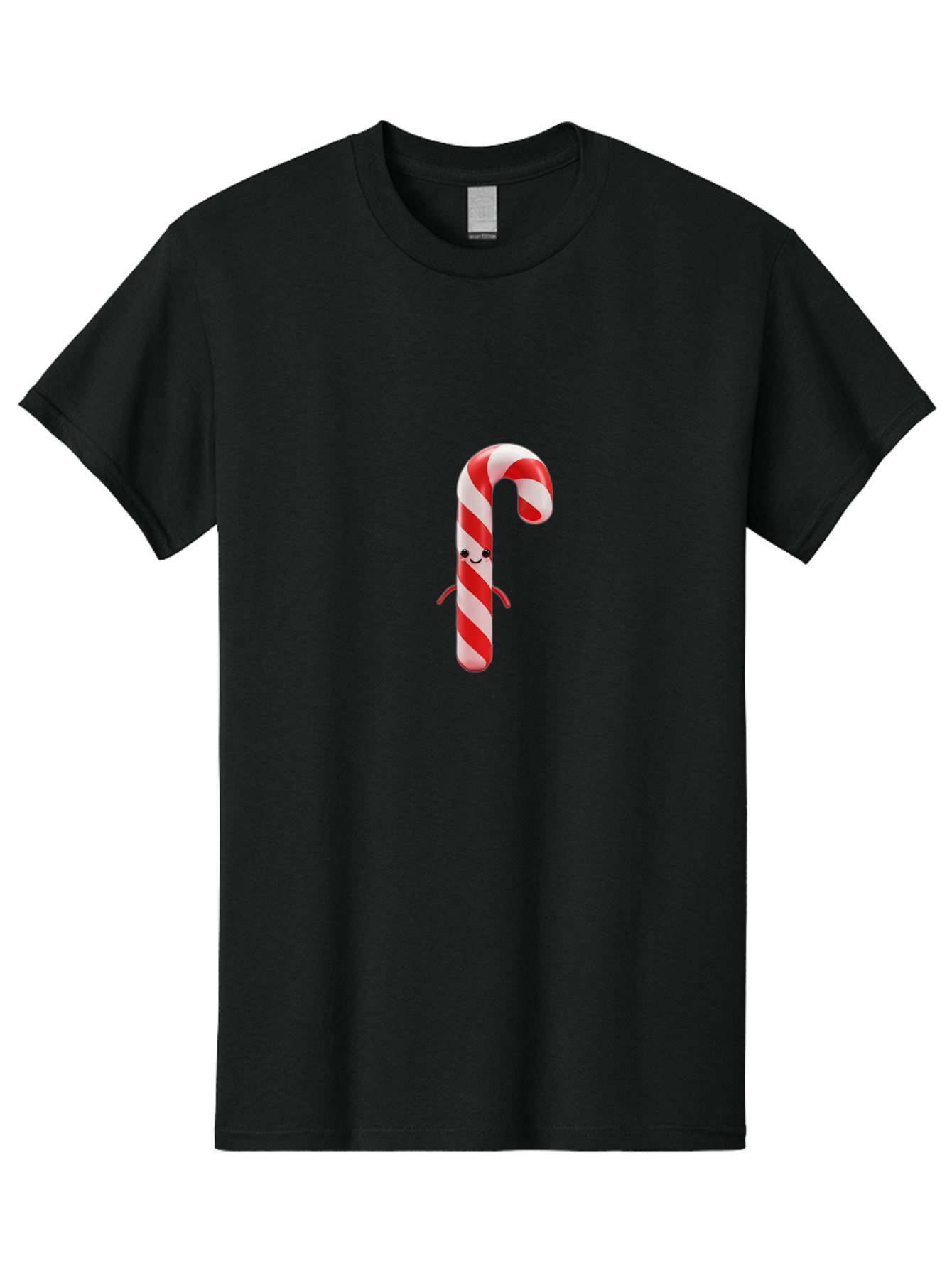 Candy-Cane-Character Men'S Graphic Tee, 100% Cotton, Comfortable Casual Summer Wear, Machine Washable, Red And White Candy Cane, Cartoon Character, Festive Holiday Treat, Sweet Indulgence, Cheerful Smile, Adorable Arms, Christmas Delight Bab708