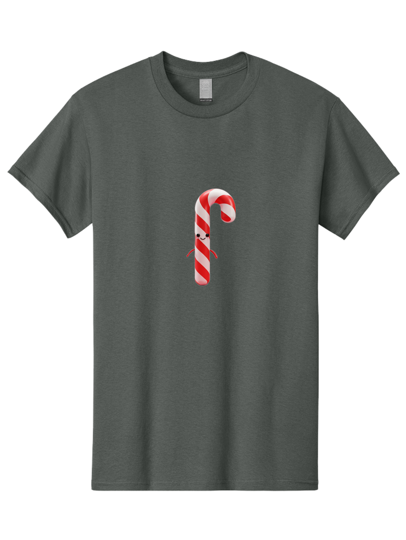 Candy-Cane-Character Men'S Graphic Tee, 100% Cotton, Comfortable Casual Summer Wear, Machine Washable, Red And White Candy Cane, Cartoon Character, Festive Holiday Treat, Sweet Indulgence, Cheerful Smile, Adorable Arms, Christmas Delight Bab708