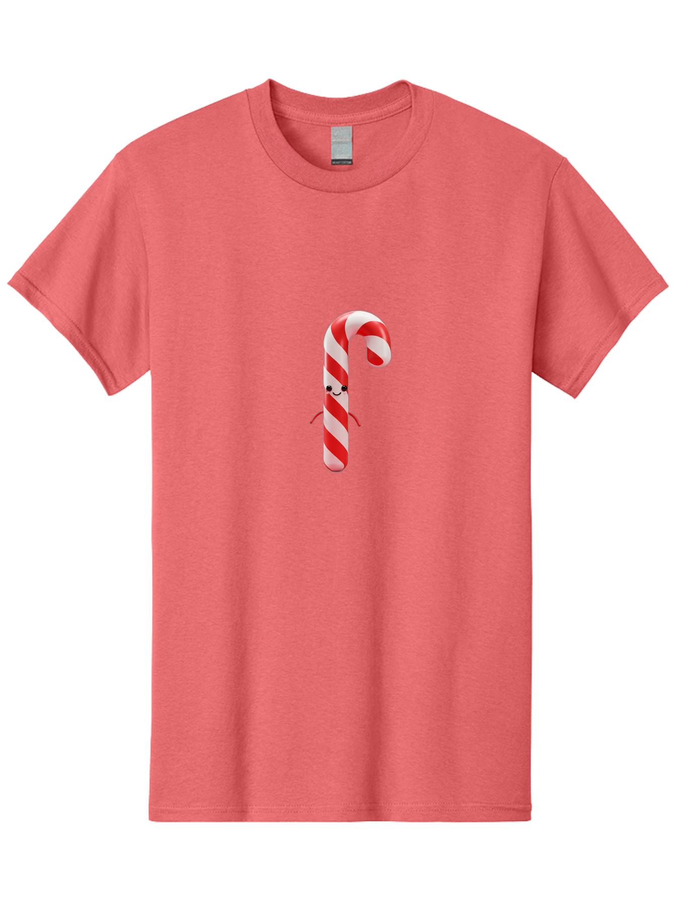 Candy-Cane-Character Men'S Graphic Tee, 100% Cotton, Comfortable Casual Summer Wear, Machine Washable, Red And White Candy Cane, Cartoon Character, Festive Holiday Treat, Sweet Indulgence, Cheerful Smile, Adorable Arms, Christmas Delight Bab708