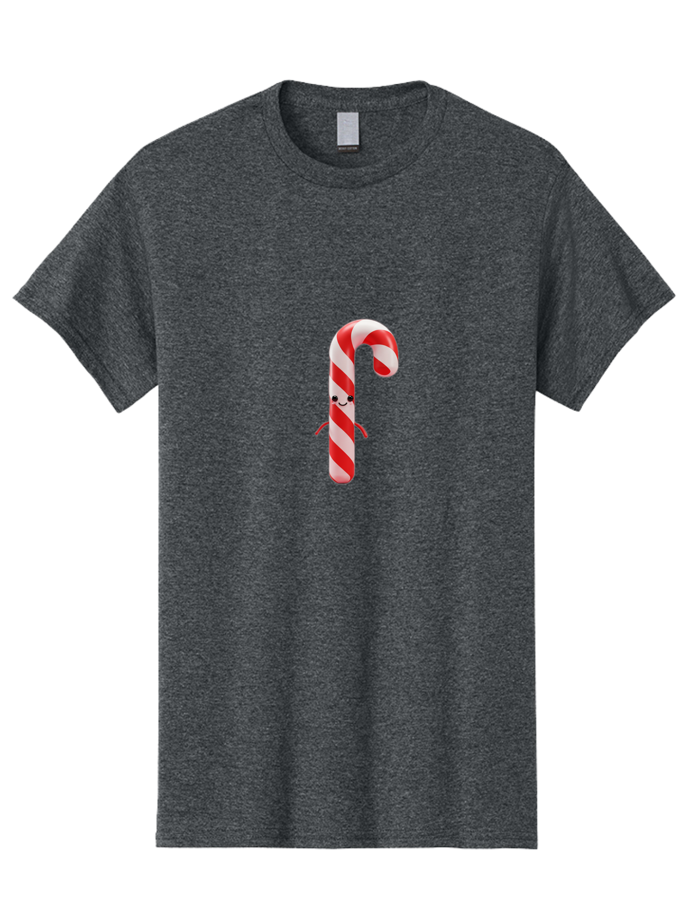 Candy-Cane-Character Men'S Graphic Tee, 100% Cotton, Comfortable Casual Summer Wear, Machine Washable, Red And White Candy Cane, Cartoon Character, Festive Holiday Treat, Sweet Indulgence, Cheerful Smile, Adorable Arms, Christmas Delight Bab708