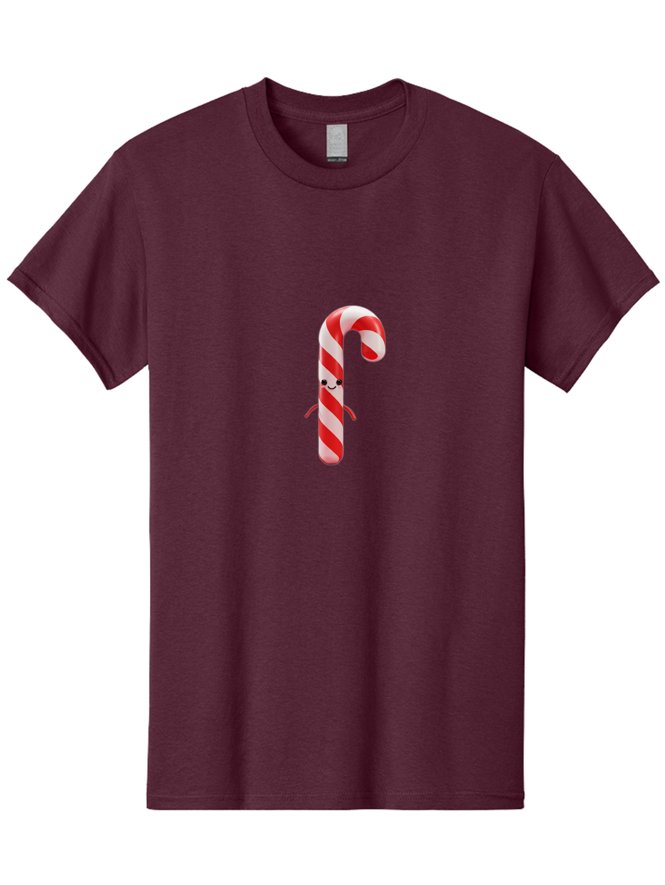 Candy-Cane-Character Men'S Graphic Tee, 100% Cotton, Comfortable Casual Summer Wear, Machine Washable, Red And White Candy Cane, Cartoon Character, Festive Holiday Treat, Sweet Indulgence, Cheerful Smile, Adorable Arms, Christmas Delight Bab708