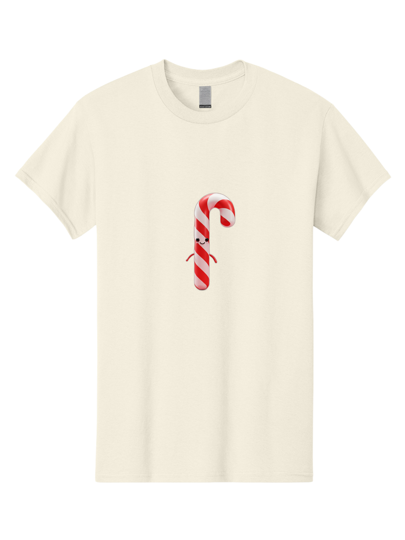 Candy-Cane-Character Men'S Graphic Tee, 100% Cotton, Comfortable Casual Summer Wear, Machine Washable, Red And White Candy Cane, Cartoon Character, Festive Holiday Treat, Sweet Indulgence, Cheerful Smile, Adorable Arms, Christmas Delight Bab708