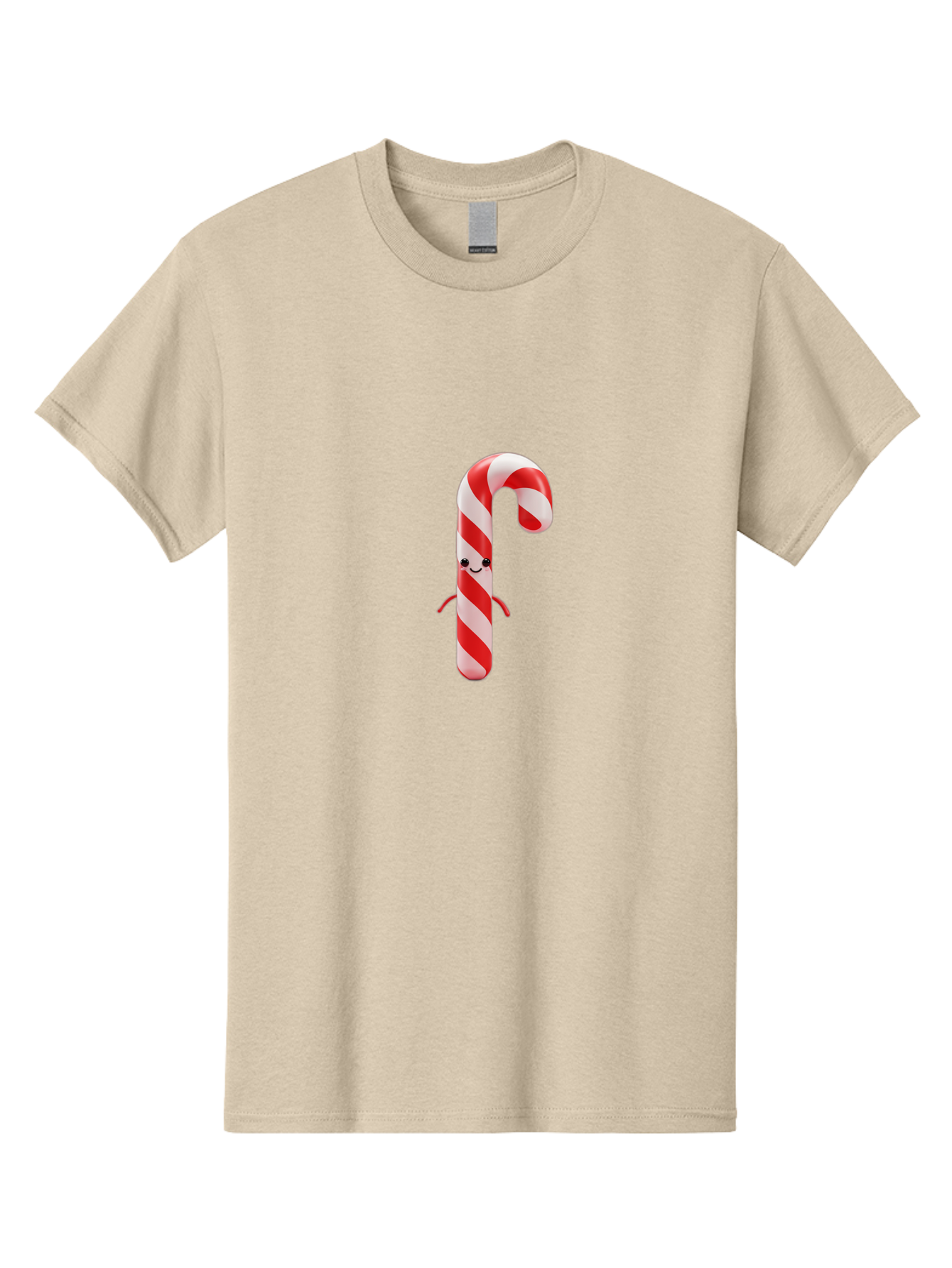 Candy-Cane-Character Men'S Graphic Tee, 100% Cotton, Comfortable Casual Summer Wear, Machine Washable, Red And White Candy Cane, Cartoon Character, Festive Holiday Treat, Sweet Indulgence, Cheerful Smile, Adorable Arms, Christmas Delight Bab708