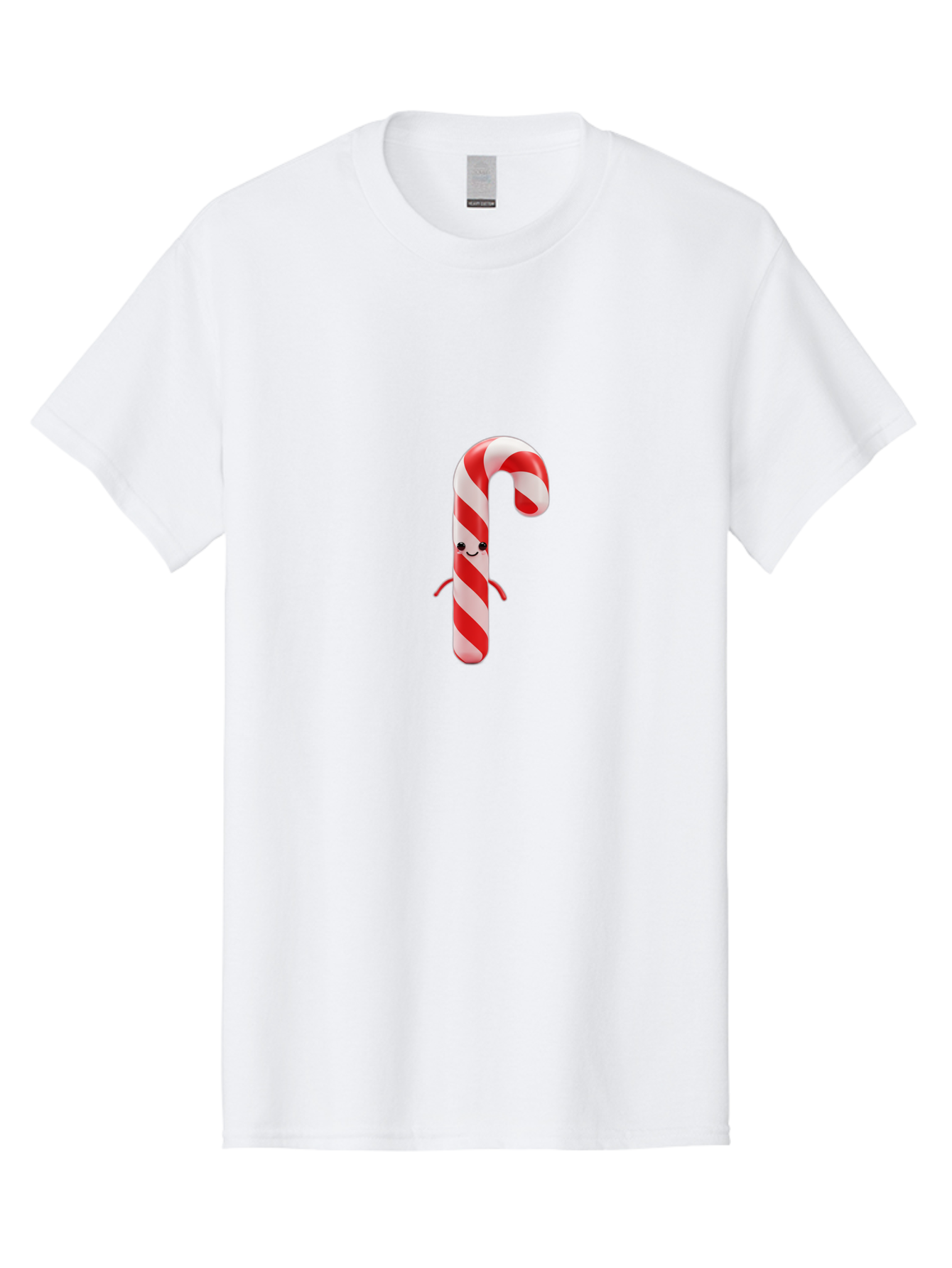 Candy-Cane-Character Men'S Graphic Tee, 100% Cotton, Comfortable Casual Summer Wear, Machine Washable, Red And White Candy Cane, Cartoon Character, Festive Holiday Treat, Sweet Indulgence, Cheerful Smile, Adorable Arms, Christmas Delight Bab708