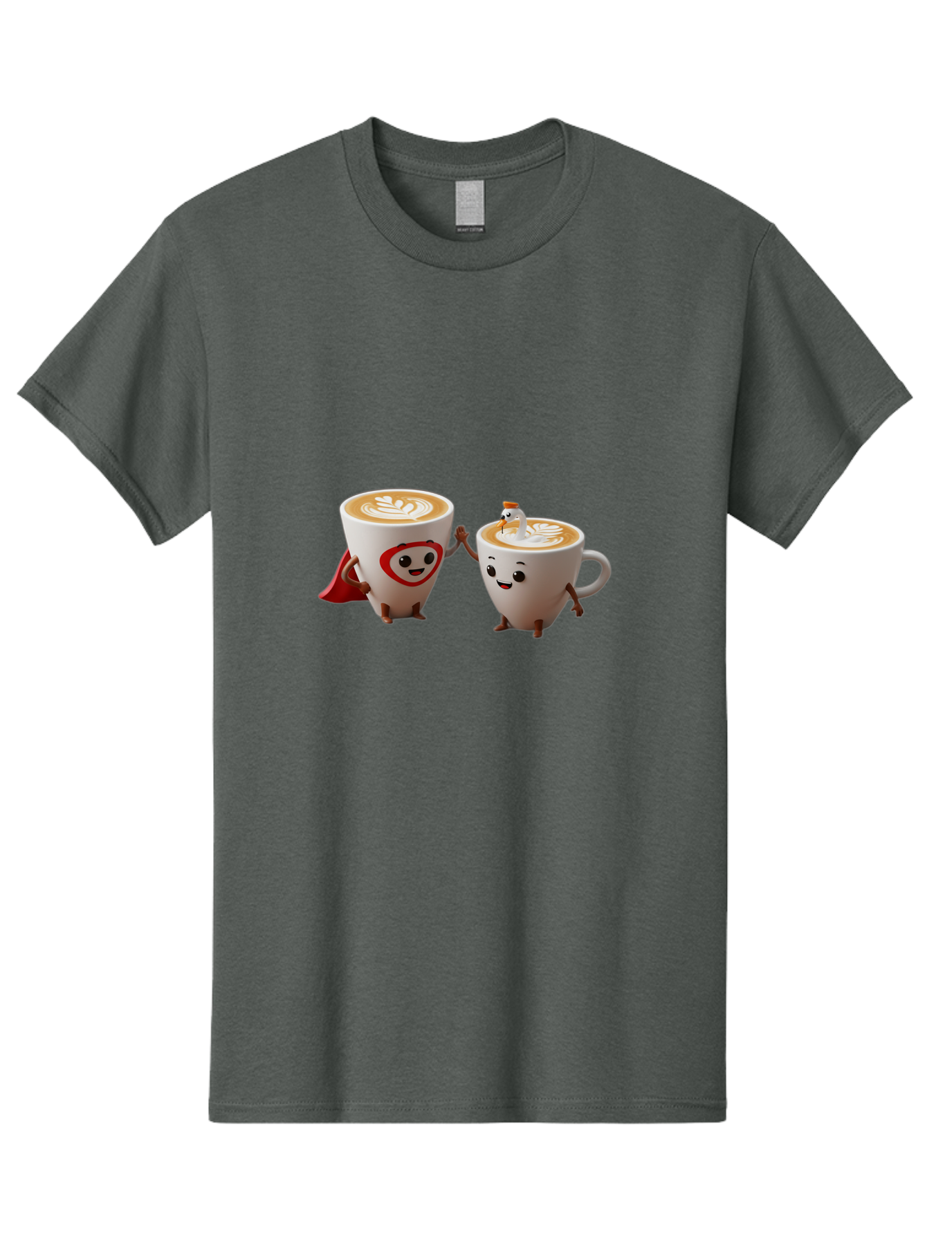 Cappuccino-Friends Men'S Graphic Tee, 100% Cotton, Comfortable Casual Summer Wear, Machine Washable, Cartoon Coffee Cups, Anthropomorphic Coffee, Latte Art, Coffee Lovers, Friendly Cups, Holding Hands, Cute Characters, Cartoon Illustrations, Bab711