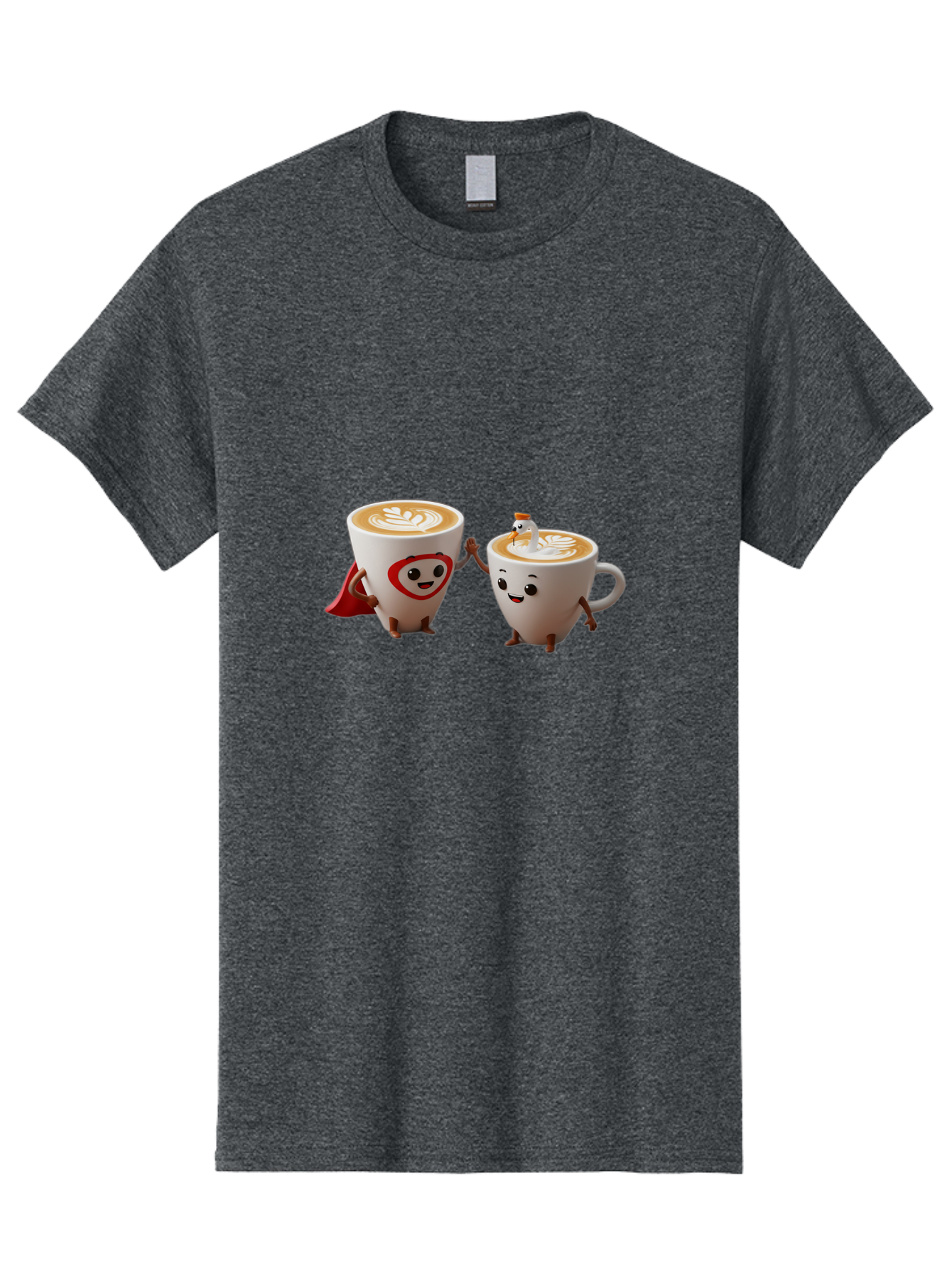 Cappuccino-Friends Men'S Graphic Tee, 100% Cotton, Comfortable Casual Summer Wear, Machine Washable, Cartoon Coffee Cups, Anthropomorphic Coffee, Latte Art, Coffee Lovers, Friendly Cups, Holding Hands, Cute Characters, Cartoon Illustrations, Bab711