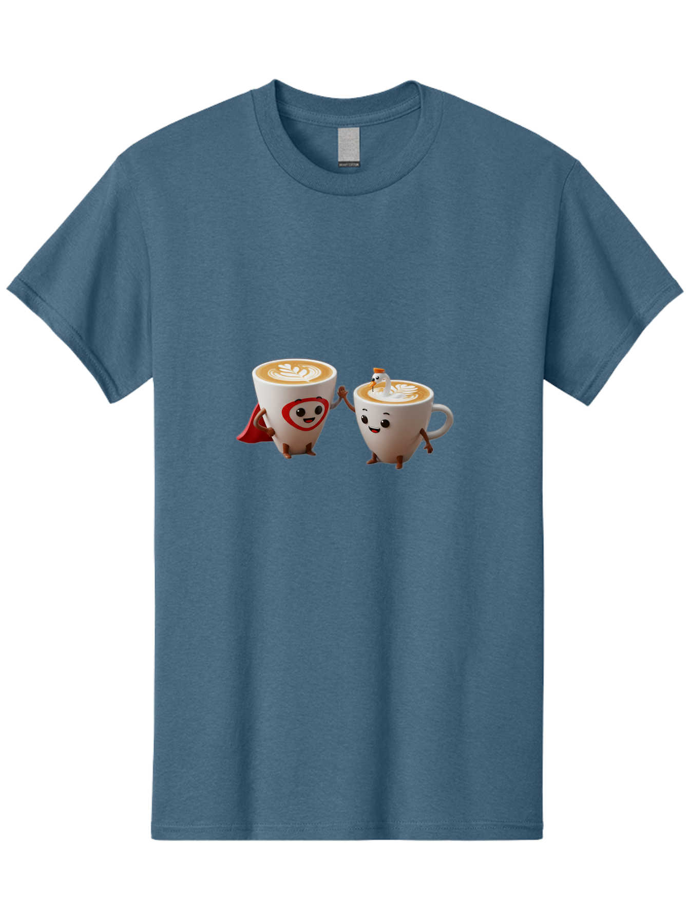 Cappuccino-Friends Men'S Graphic Tee, 100% Cotton, Comfortable Casual Summer Wear, Machine Washable, Cartoon Coffee Cups, Anthropomorphic Coffee, Latte Art, Coffee Lovers, Friendly Cups, Holding Hands, Cute Characters, Cartoon Illustrations, Bab711