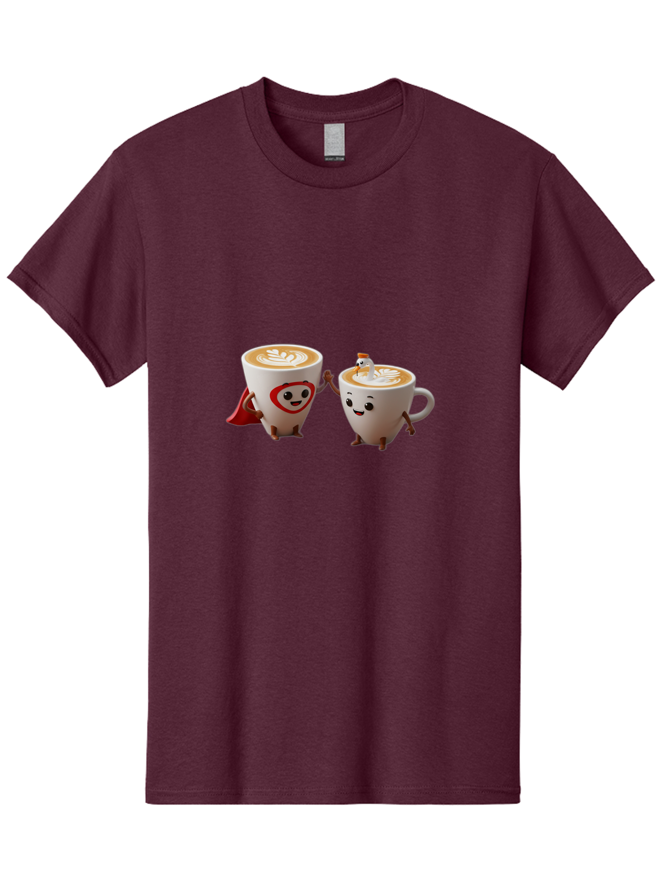 Cappuccino-Friends Men'S Graphic Tee, 100% Cotton, Comfortable Casual Summer Wear, Machine Washable, Cartoon Coffee Cups, Anthropomorphic Coffee, Latte Art, Coffee Lovers, Friendly Cups, Holding Hands, Cute Characters, Cartoon Illustrations, Bab711