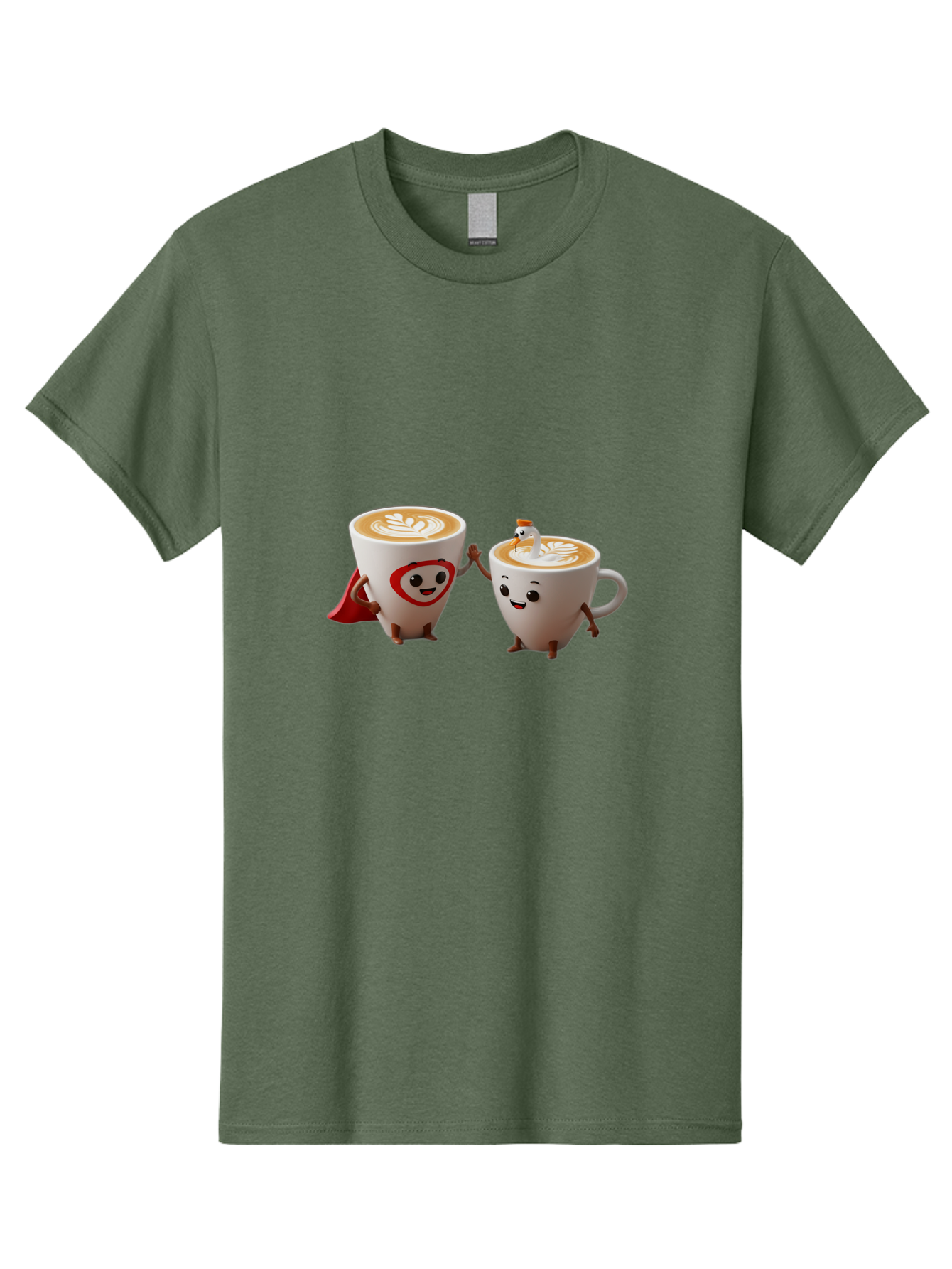 Cappuccino-Friends Men'S Graphic Tee, 100% Cotton, Comfortable Casual Summer Wear, Machine Washable, Cartoon Coffee Cups, Anthropomorphic Coffee, Latte Art, Coffee Lovers, Friendly Cups, Holding Hands, Cute Characters, Cartoon Illustrations, Bab711