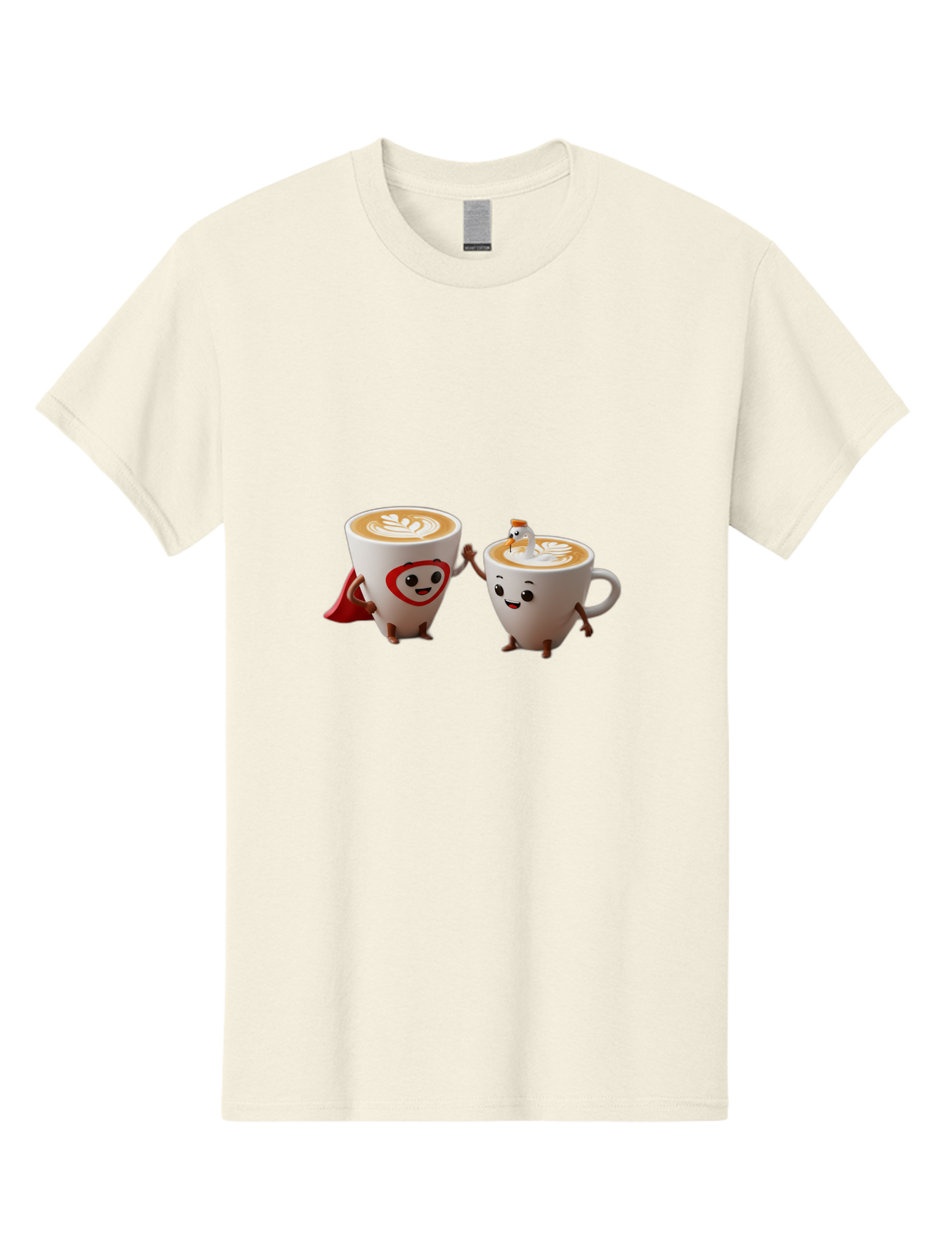 Cappuccino-Friends Men'S Graphic Tee, 100% Cotton, Comfortable Casual Summer Wear, Machine Washable, Cartoon Coffee Cups, Anthropomorphic Coffee, Latte Art, Coffee Lovers, Friendly Cups, Holding Hands, Cute Characters, Cartoon Illustrations, Bab711