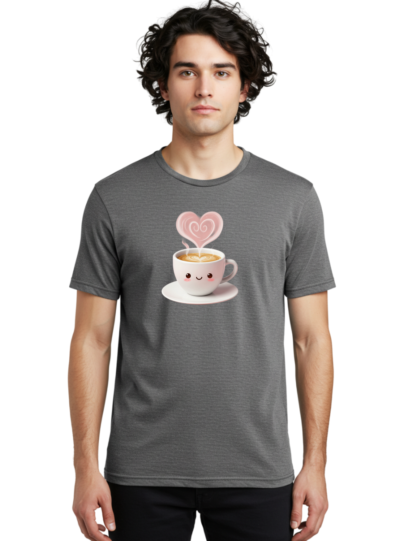 Cappuccino-Heart Men'S Graphic Tee, 100% Cotton, Comfortable Casual Summer Wear, Machine Washable, Cute Coffee Cup, Coffee Art, Heart Design, Steaming Hot Coffee, Coffee Lover, Latte Art, Morning Coffee, Happy Face, Coffee Break, Bab712