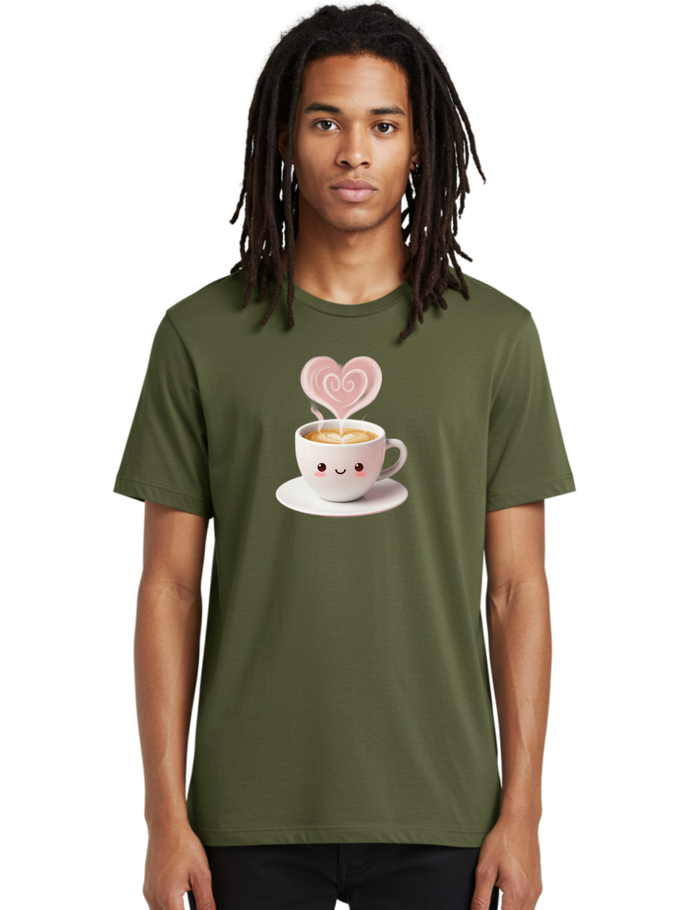 Cappuccino-Heart Men'S Graphic Tee, 100% Cotton, Comfortable Casual Summer Wear, Machine Washable, Cute Coffee Cup, Coffee Art, Heart Design, Steaming Hot Coffee, Coffee Lover, Latte Art, Morning Coffee, Happy Face, Coffee Break, Bab712