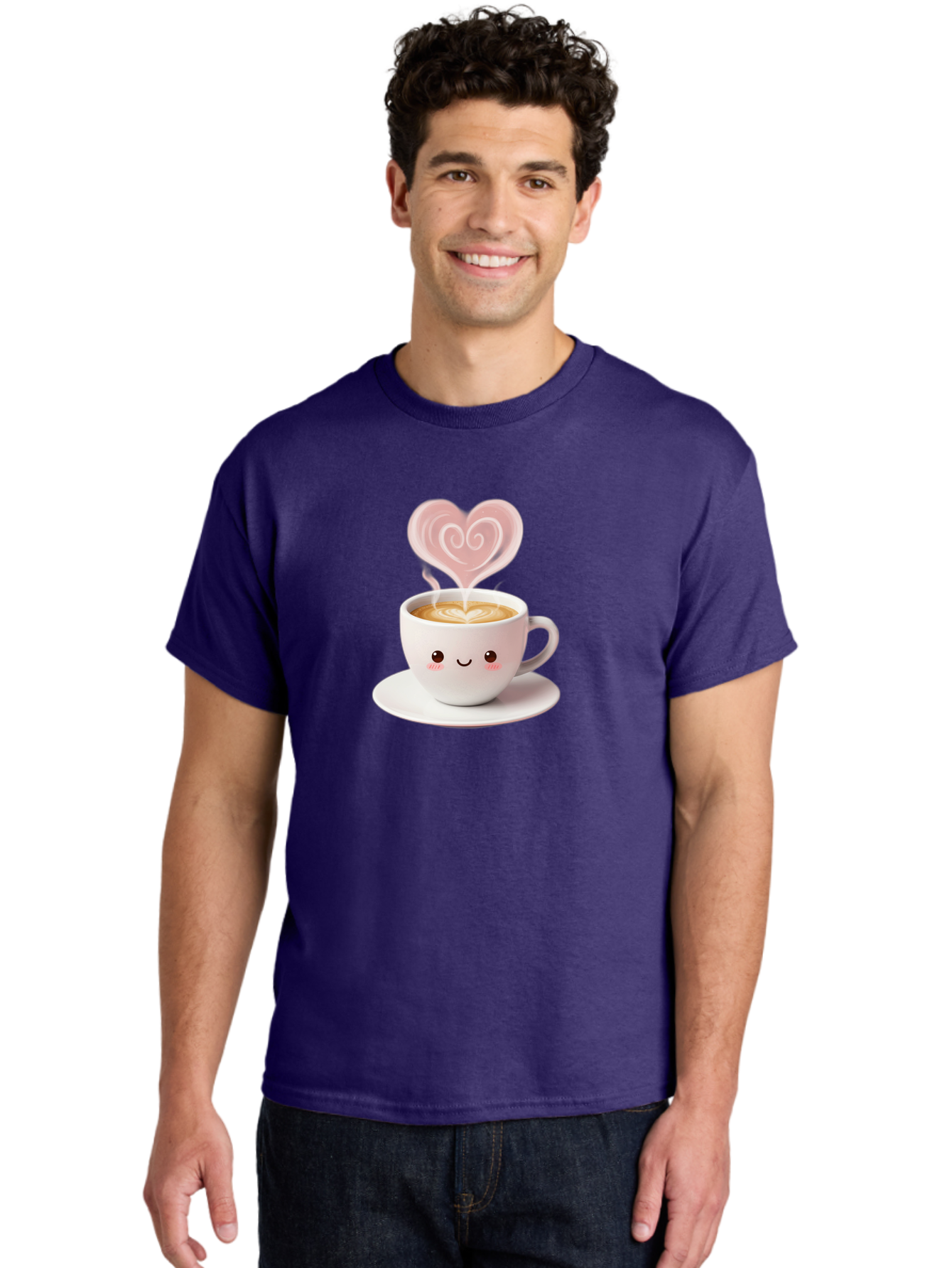 Cappuccino-Heart Men'S Graphic Tee, 100% Cotton, Comfortable Casual Summer Wear, Machine Washable, Cute Coffee Cup, Coffee Art, Heart Design, Steaming Hot Coffee, Coffee Lover, Latte Art, Morning Coffee, Happy Face, Coffee Break, Bab712