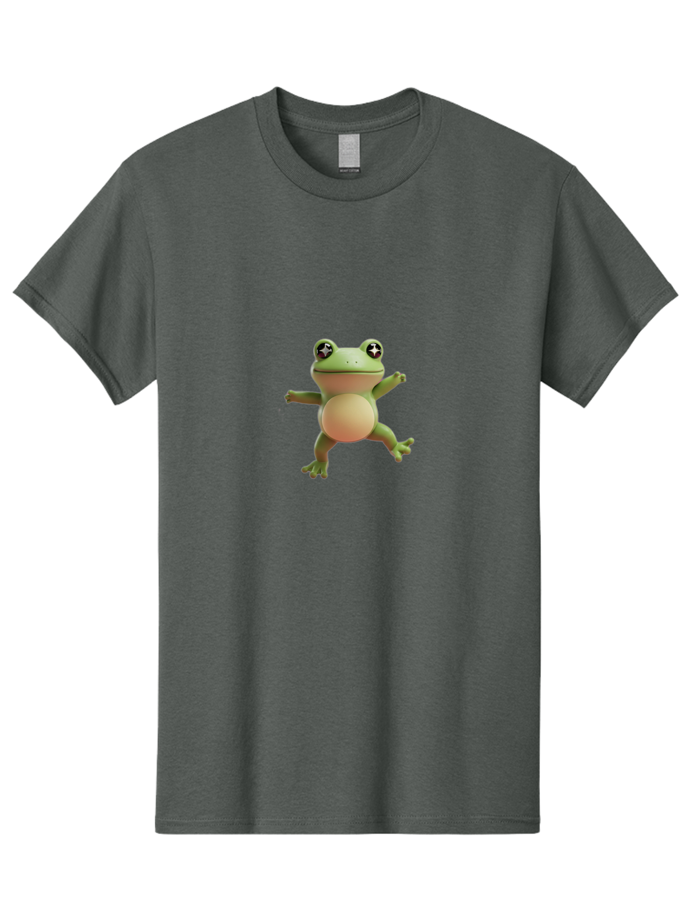 Cartoon-Frog Men'S Graphic Tee, 100% Cotton, Comfortable Casual Summer Wear, Machine Washable, Cartoon Frog, Dancing Frog, Green Frog, Frog With Big Eyes, Star-Eyed Frog, Adorable Amphibian, Funny Animal Character Bab717
