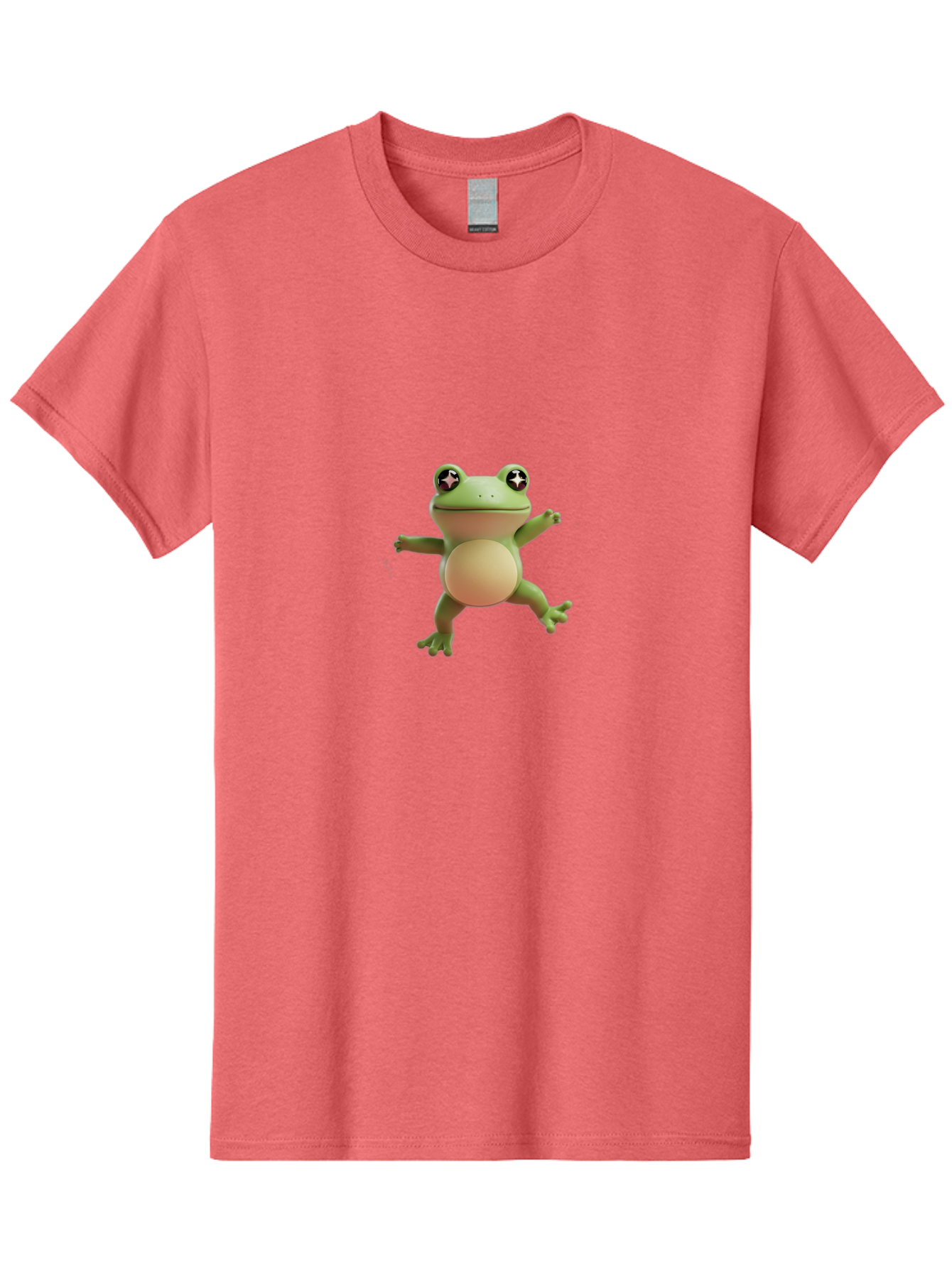 Cartoon-Frog Men'S Graphic Tee, 100% Cotton, Comfortable Casual Summer Wear, Machine Washable, Cartoon Frog, Dancing Frog, Green Frog, Frog With Big Eyes, Star-Eyed Frog, Adorable Amphibian, Funny Animal Character Bab717
