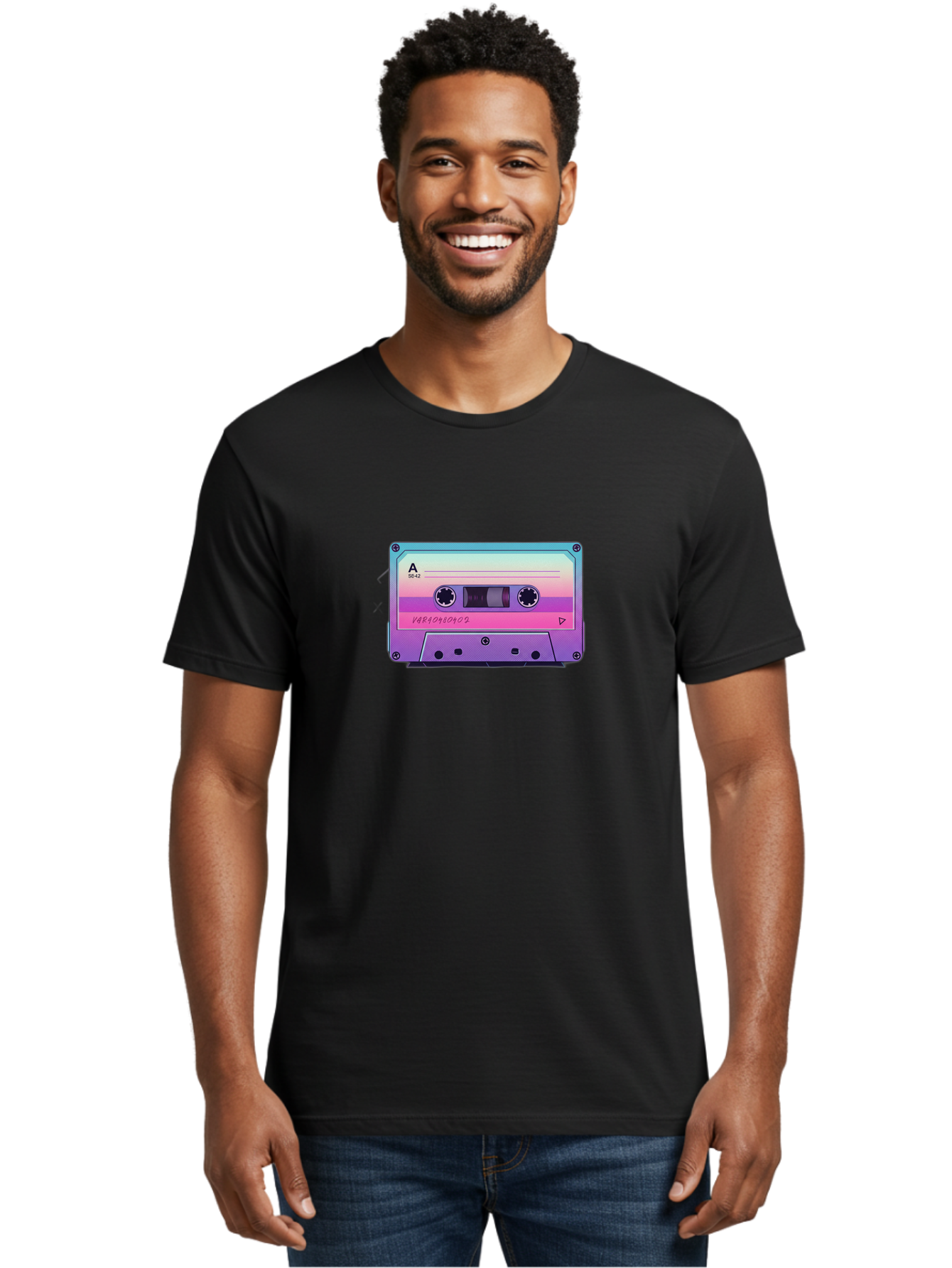 Cassette-Tape Men'S Graphic Tee, 100% Cotton, Comfortable Casual Summer Wear, Machine Washable, Retro Cassette Tape, Vintage Music Format, Nostalgic Tech, 80S And 90S Music, Pastel Colors, Various Artists Mix Tape, Music Lover'S Icon Bab720