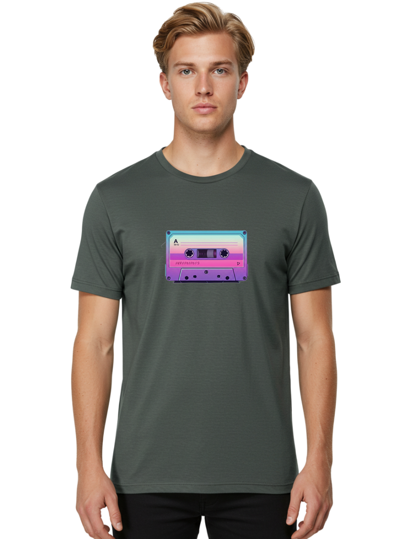 Cassette-Tape Men'S Graphic Tee, 100% Cotton, Comfortable Casual Summer Wear, Machine Washable, Retro Cassette Tape, Vintage Music Format, Nostalgic Tech, 80S And 90S Music, Pastel Colors, Various Artists Mix Tape, Music Lover'S Icon Bab720