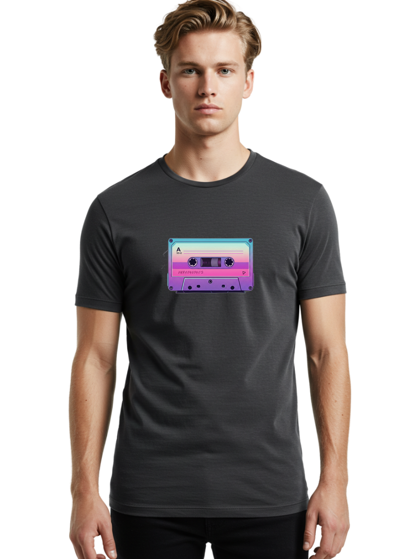 Cassette-Tape Men'S Graphic Tee, 100% Cotton, Comfortable Casual Summer Wear, Machine Washable, Retro Cassette Tape, Vintage Music Format, Nostalgic Tech, 80S And 90S Music, Pastel Colors, Various Artists Mix Tape, Music Lover'S Icon Bab720