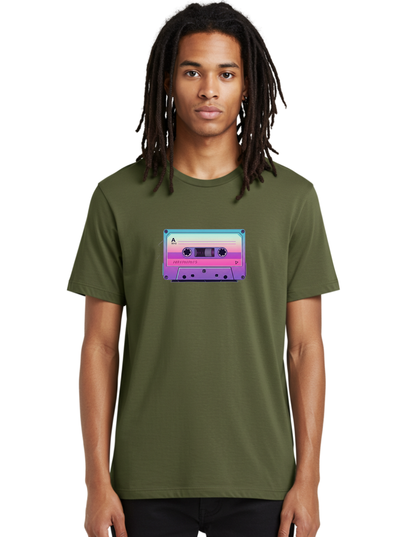 Cassette-Tape Men'S Graphic Tee, 100% Cotton, Comfortable Casual Summer Wear, Machine Washable, Retro Cassette Tape, Vintage Music Format, Nostalgic Tech, 80S And 90S Music, Pastel Colors, Various Artists Mix Tape, Music Lover'S Icon Bab720