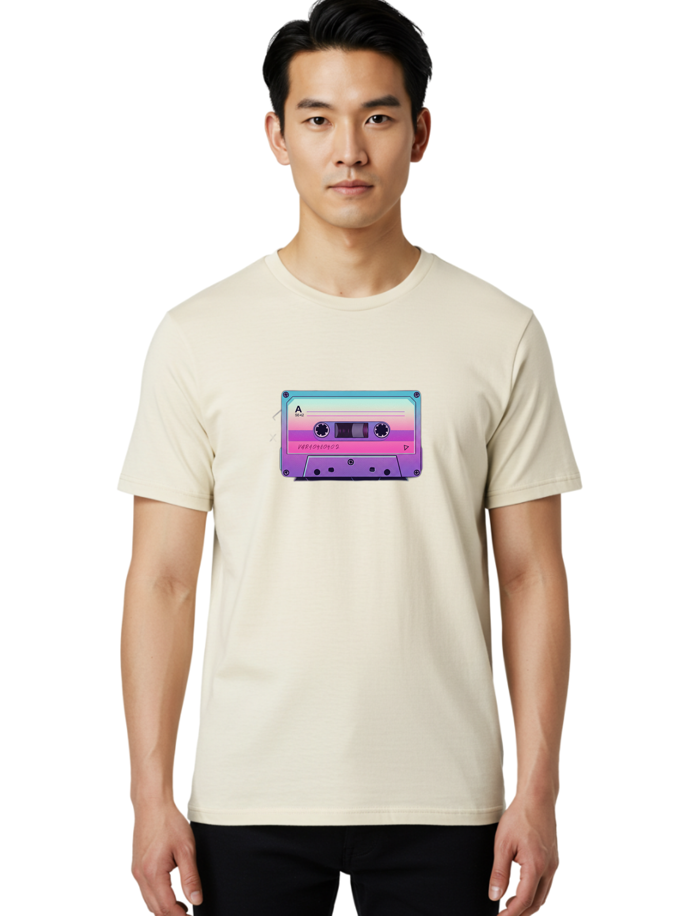 Cassette-Tape Men'S Graphic Tee, 100% Cotton, Comfortable Casual Summer Wear, Machine Washable, Retro Cassette Tape, Vintage Music Format, Nostalgic Tech, 80S And 90S Music, Pastel Colors, Various Artists Mix Tape, Music Lover'S Icon Bab720