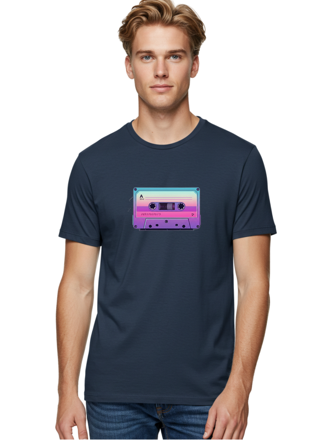 Cassette-Tape Men'S Graphic Tee, 100% Cotton, Comfortable Casual Summer Wear, Machine Washable, Retro Cassette Tape, Vintage Music Format, Nostalgic Tech, 80S And 90S Music, Pastel Colors, Various Artists Mix Tape, Music Lover'S Icon Bab720