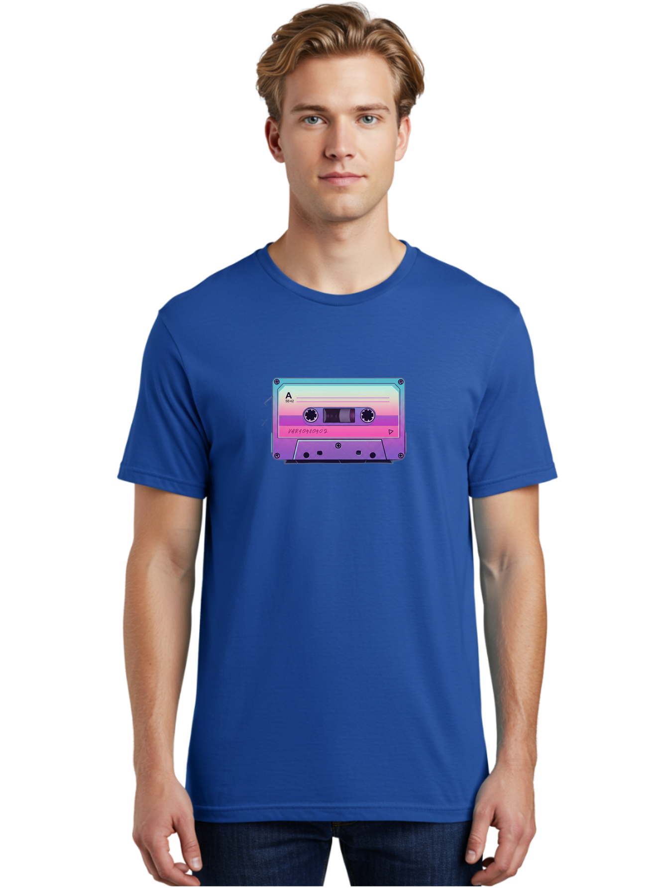 Cassette-Tape Men'S Graphic Tee, 100% Cotton, Comfortable Casual Summer Wear, Machine Washable, Retro Cassette Tape, Vintage Music Format, Nostalgic Tech, 80S And 90S Music, Pastel Colors, Various Artists Mix Tape, Music Lover'S Icon Bab720