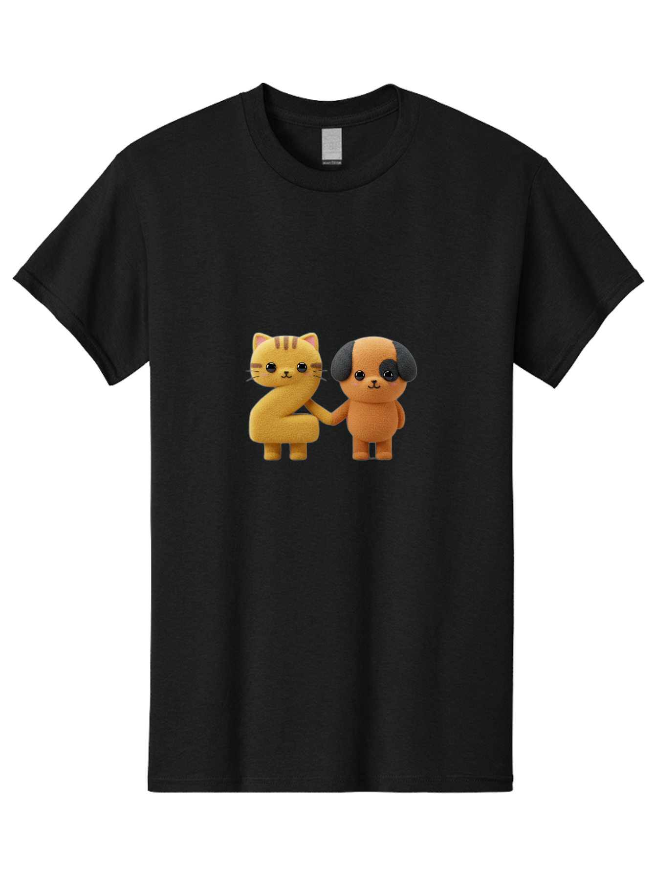 Cat-And-Dog Men'S Graphic Tee, 100% Cotton, Comfortable Casual Summer Wear, Machine Washable, Cartoon Cat, Dog, Holding Hands, Friendship, Cute Animals, Adorable Characters, Kawaii, Cartoon Style, Animal Friends, Funny Pets Bab721